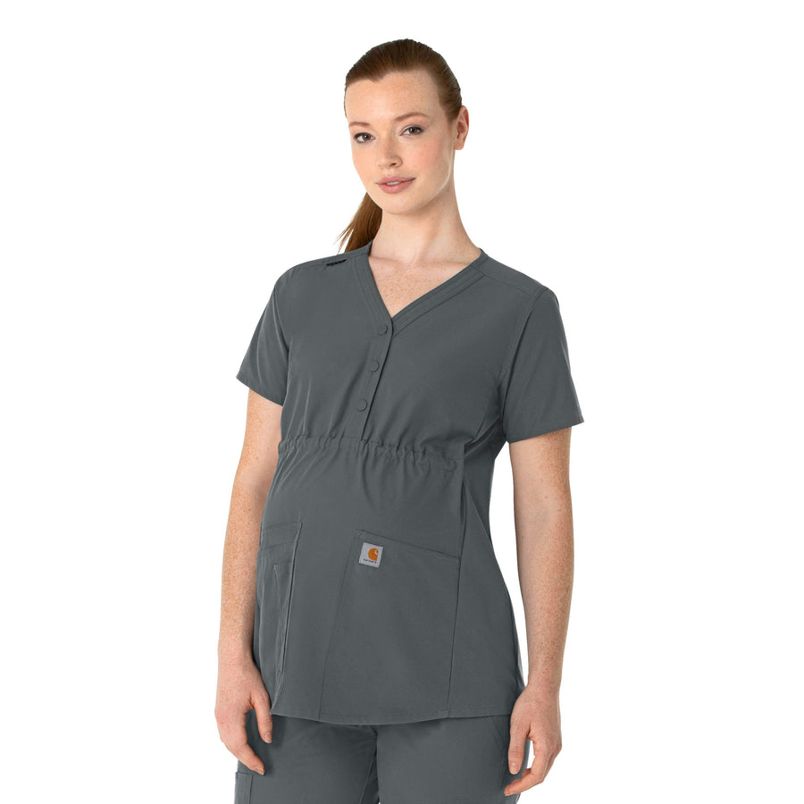 Force Essentials Women's Henley Maternity Scrub Top Pewter side view