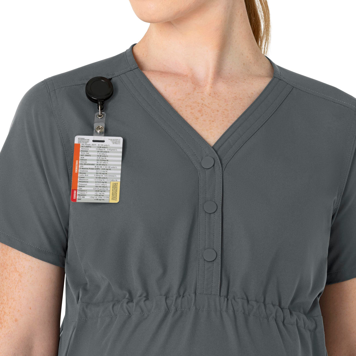 Force Essentials Women's Henley Maternity Scrub Top Pewter front detail