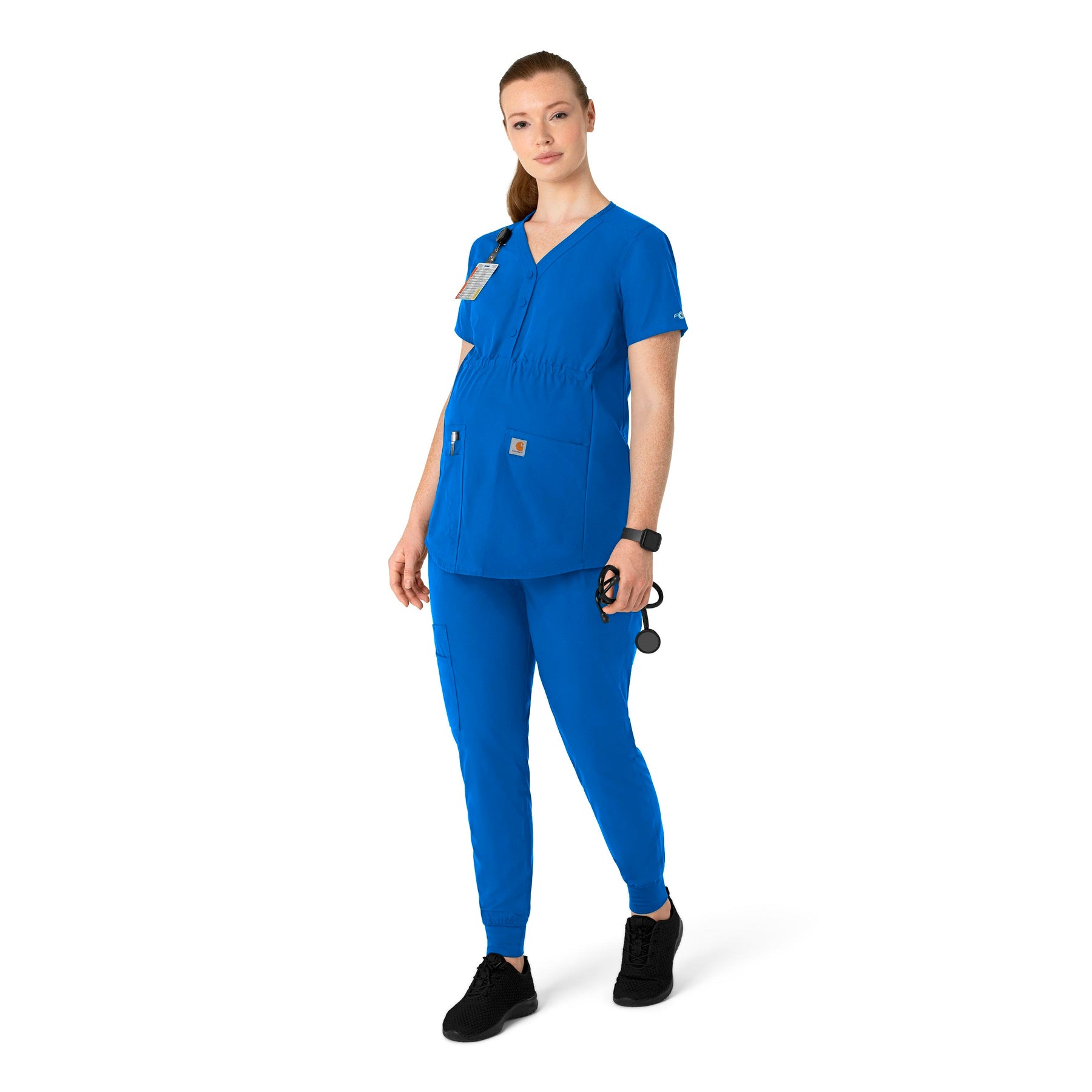 Force Essentials Women's Henley Maternity Scrub Top Royal full scrub set