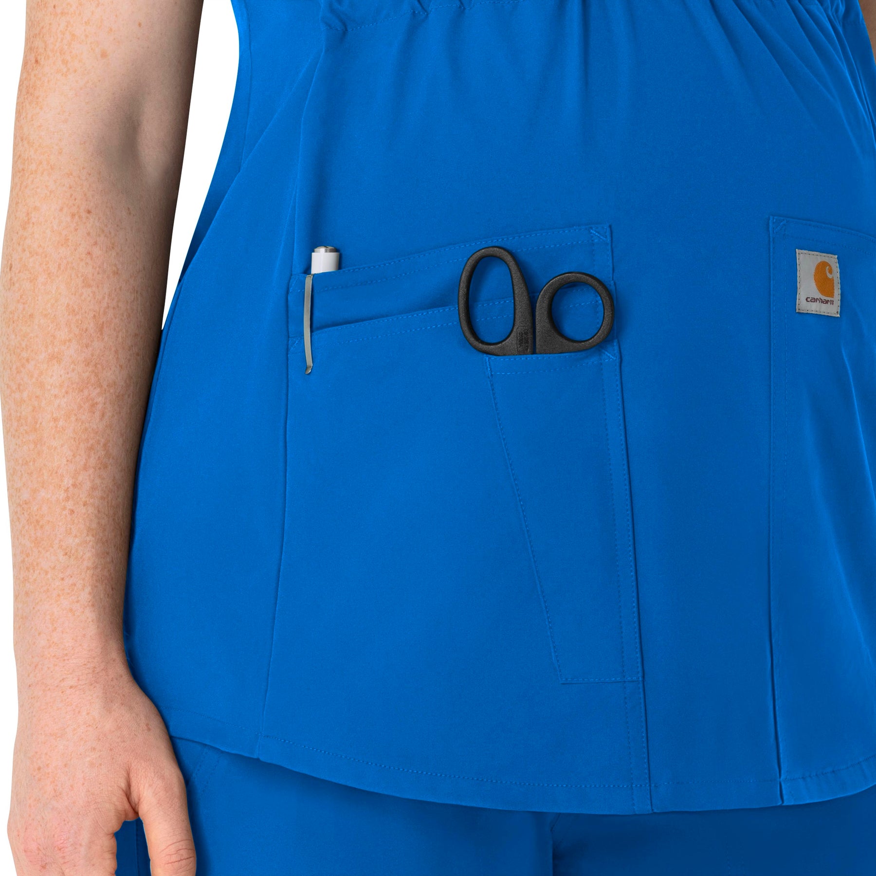 Force Essentials Women's Henley Maternity Scrub Top Royal side detail 1