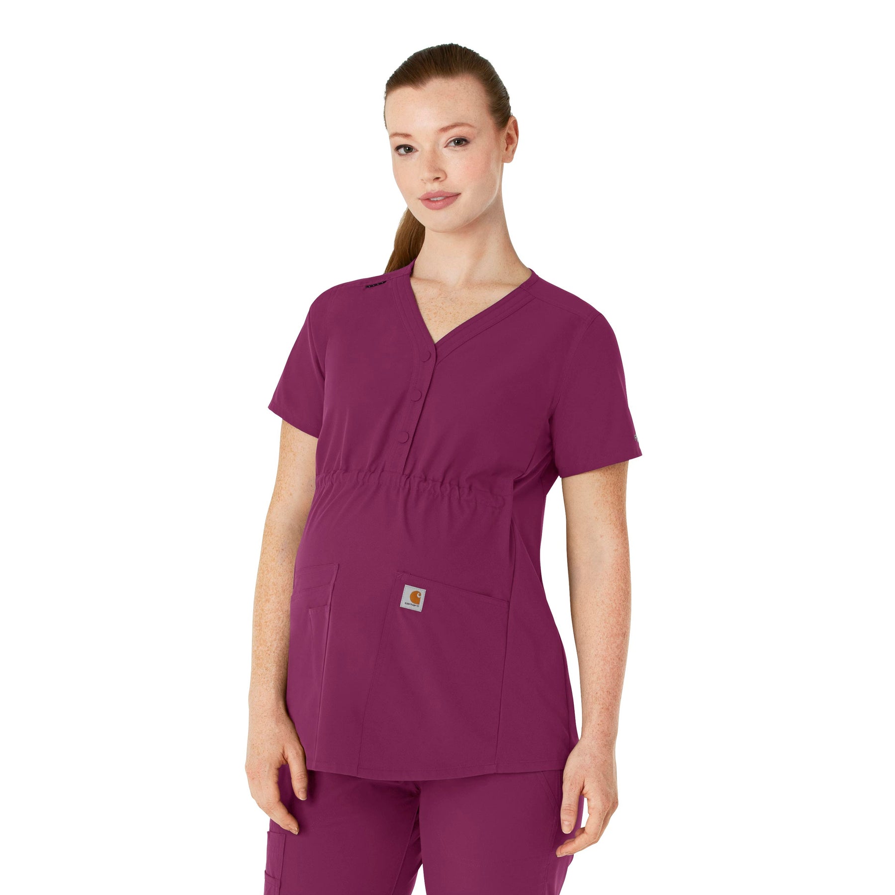 Force Essentials Women's Henley Maternity Scrub Top Wine