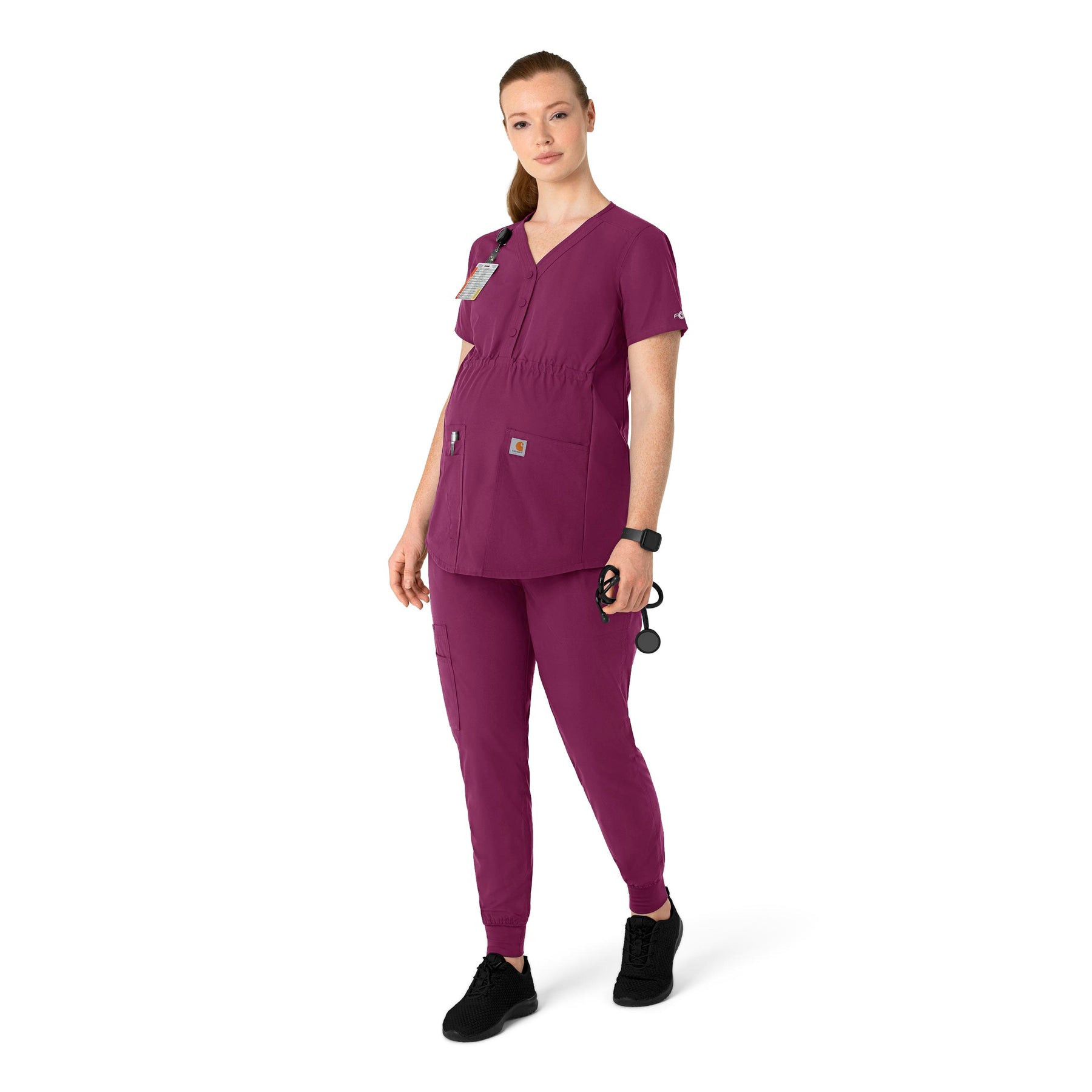 Force Essentials Women's Henley Maternity Scrub Top Wine full scrub set