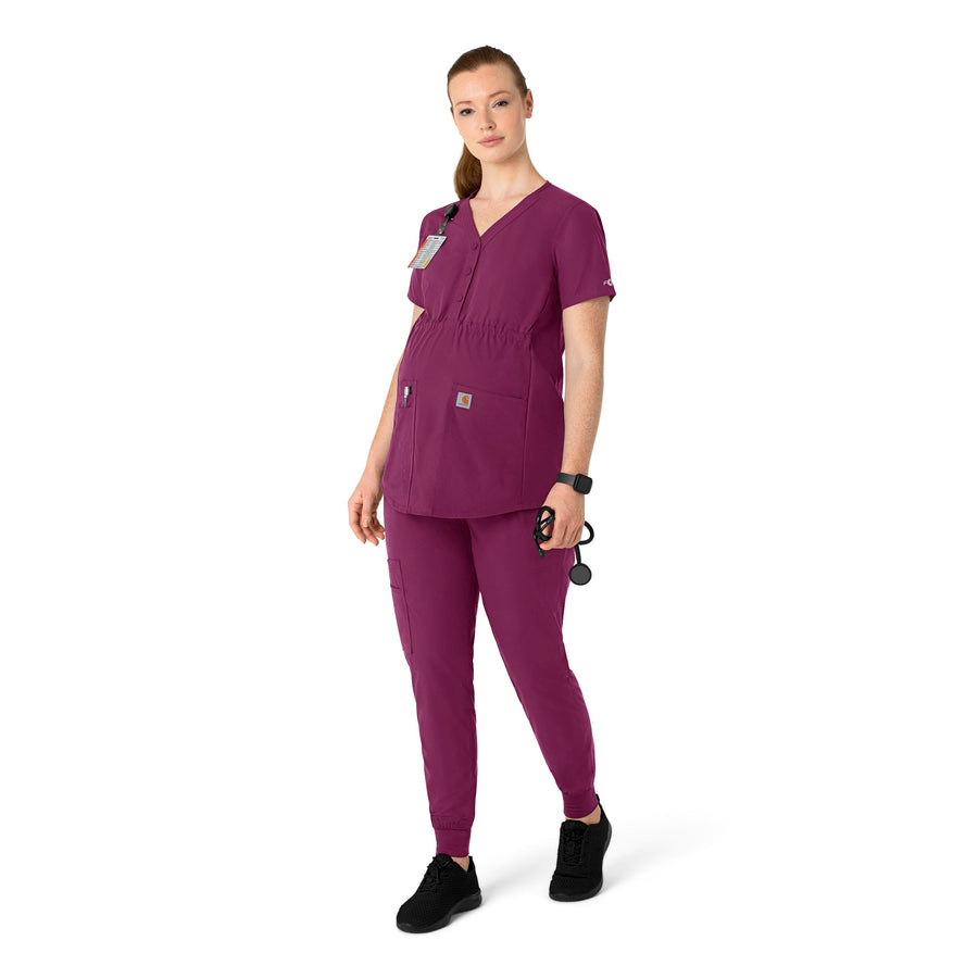Force Essentials Women's Henley Maternity Scrub Top Wine full scrub set