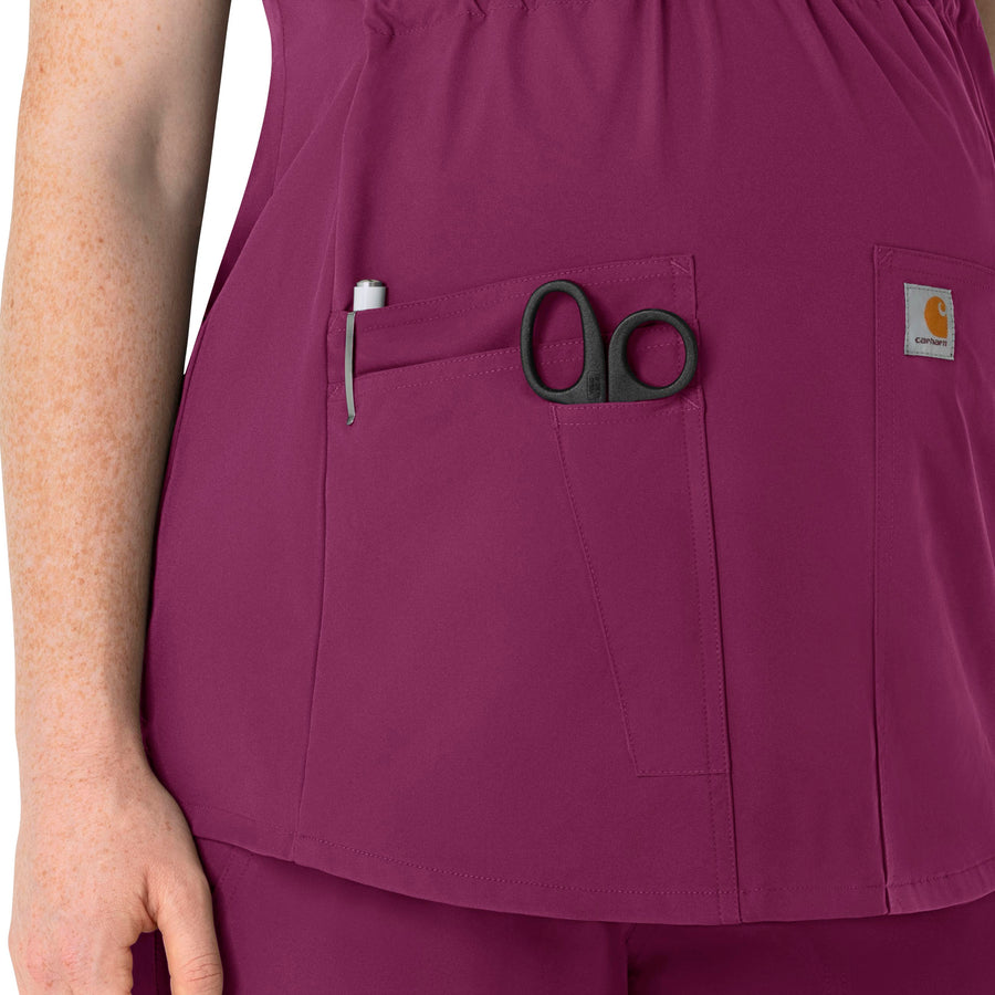 Force Essentials Women's Henley Maternity Scrub Top Wine side detail 1