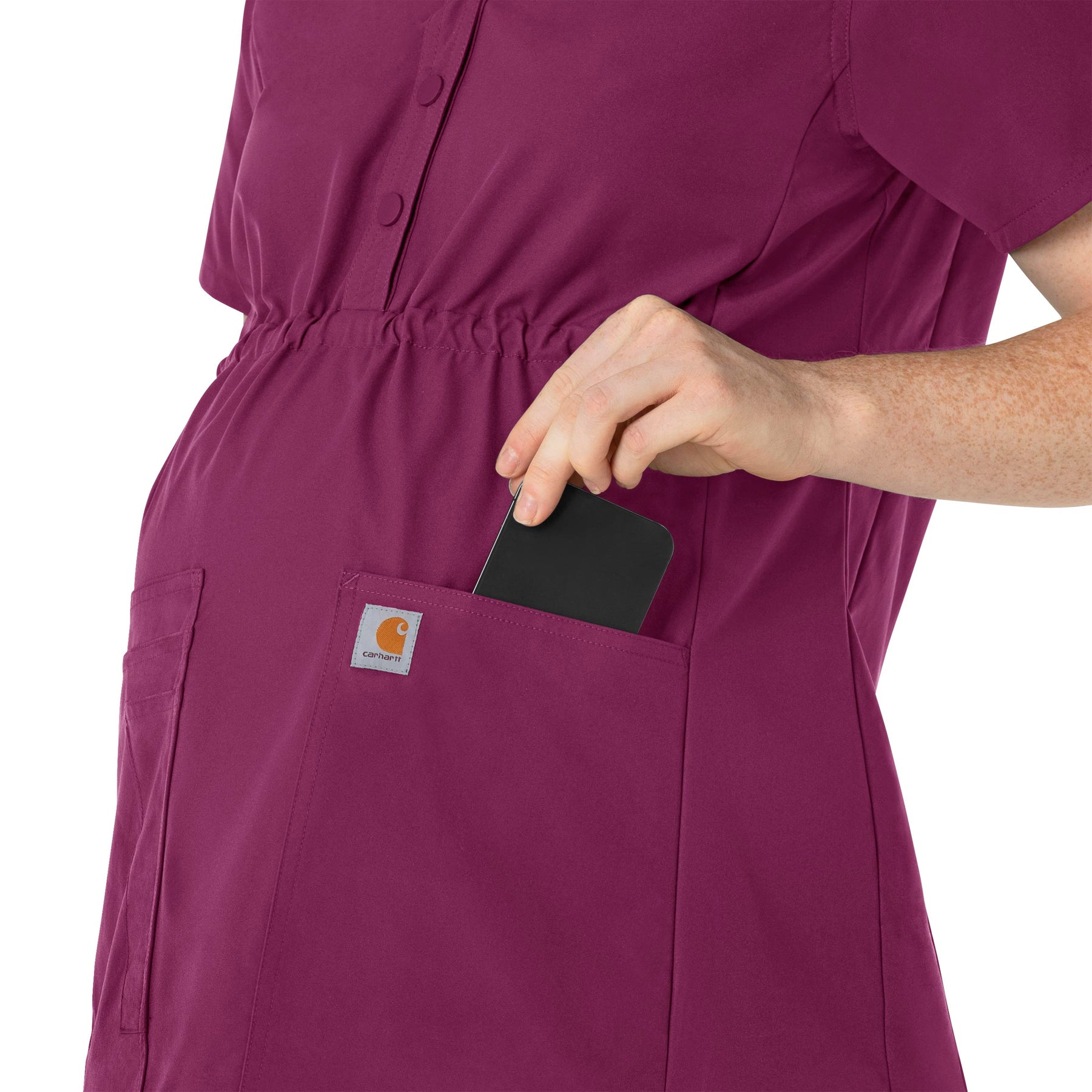 Force Essentials Women's Henley Maternity Scrub Top Wine side detail 2