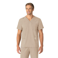 Force Essentials Unisex V-Neck 6-Pocket Scrub Top Khaki