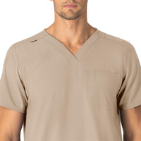 Force Essentials Unisex V-Neck 6-Pocket Scrub Top Khaki side view