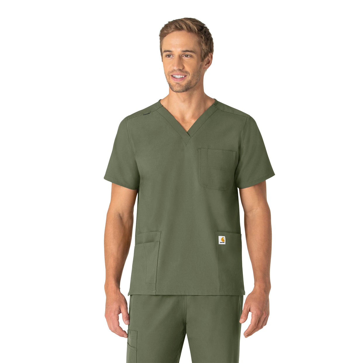 Carhartt Force Essentials Unisex V-Neck 6-Pocket Scrub Top - Olive