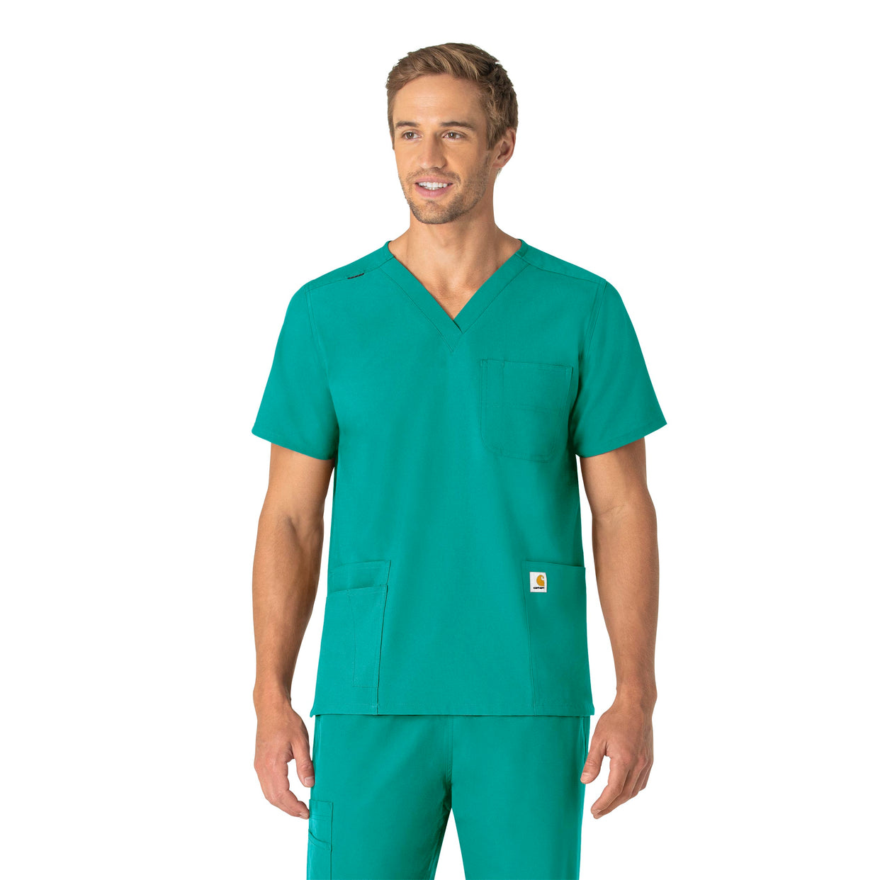 Force Essentials Unisex V-Neck 6-Pocket Scrub Top Teal Blue