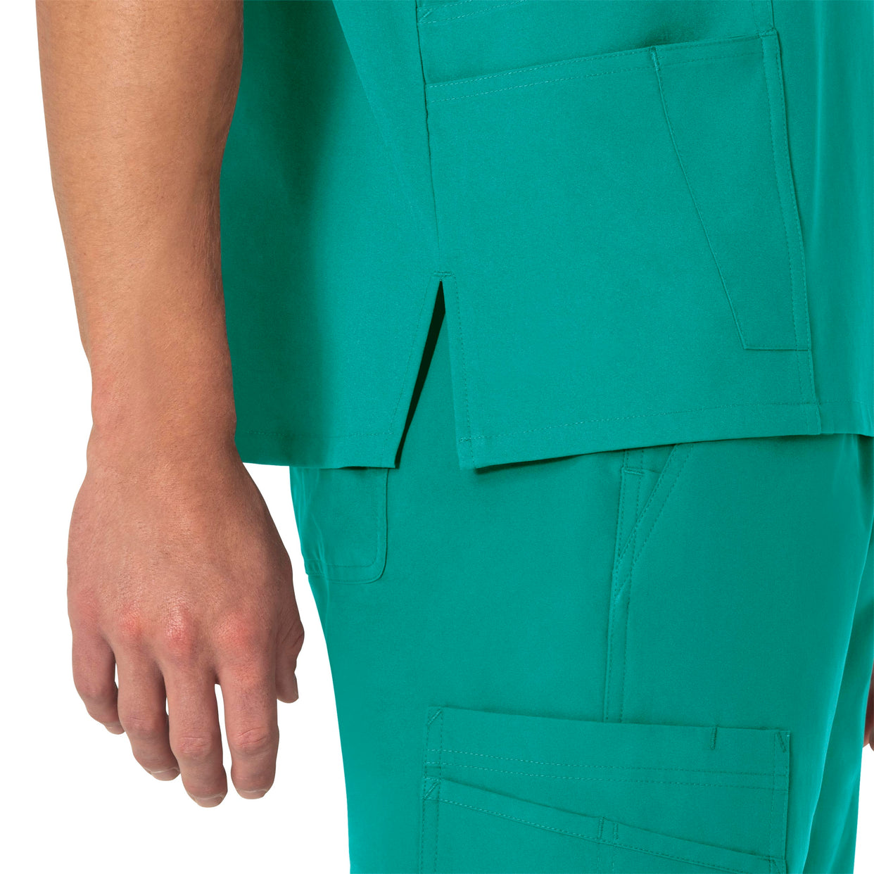 Force Essentials Unisex V-Neck 6-Pocket Scrub Top Teal Blue front detail