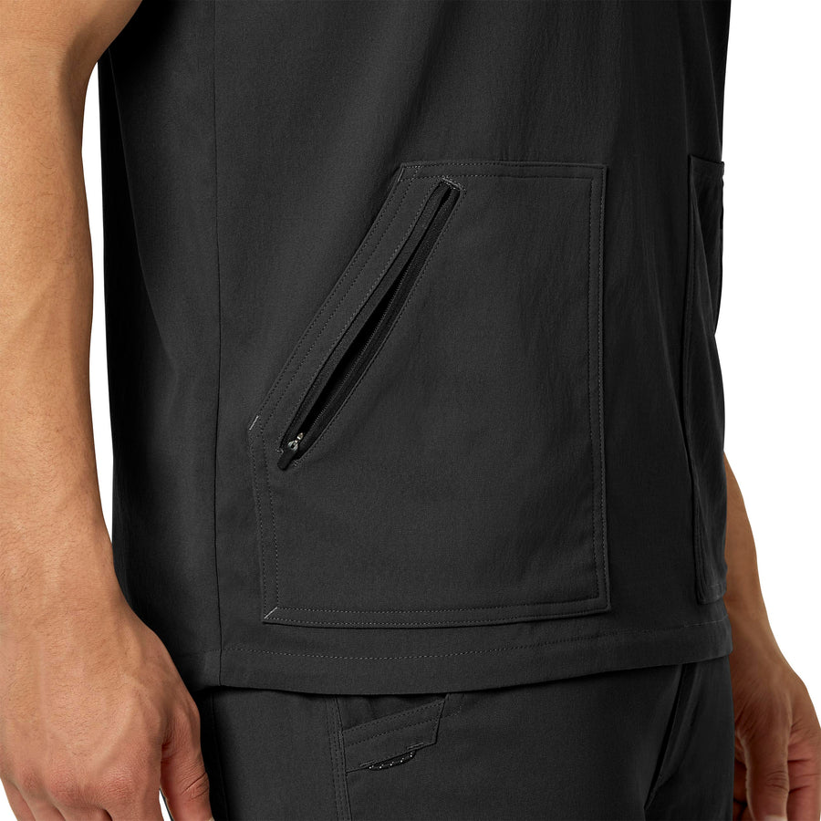 Rugged Flex Peak Men's 5-Pocket V-Neck Scrub Top Black hemline detail