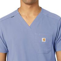 Rugged Flex Peak Men's 5-Pocket V-Neck Scrub Top Ceil Blue front detail