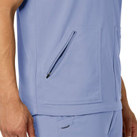 Rugged Flex Peak Men's 5-Pocket V-Neck Scrub Top Ceil Blue hemline detail