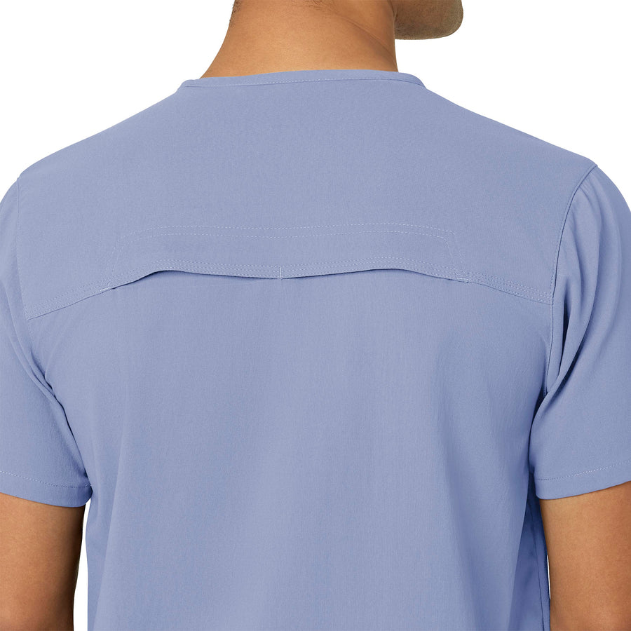 Rugged Flex Peak Men's 5-Pocket V-Neck Scrub Top Ceil Blue back detail