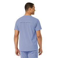 Rugged Flex Peak Men's 5-Pocket V-Neck Scrub Top Ceil Blue back view