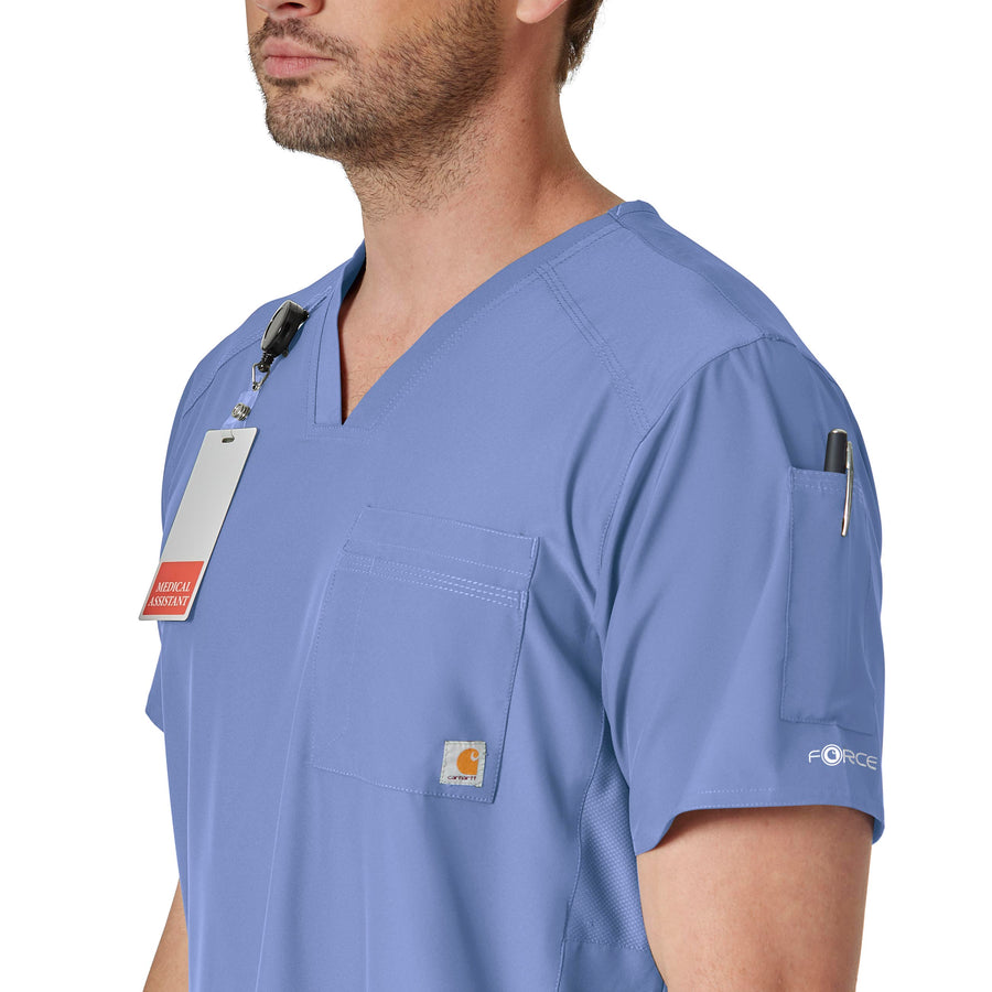 Force Liberty Men's Twill Chest Pocket Scrub Top Ceil Blue side view