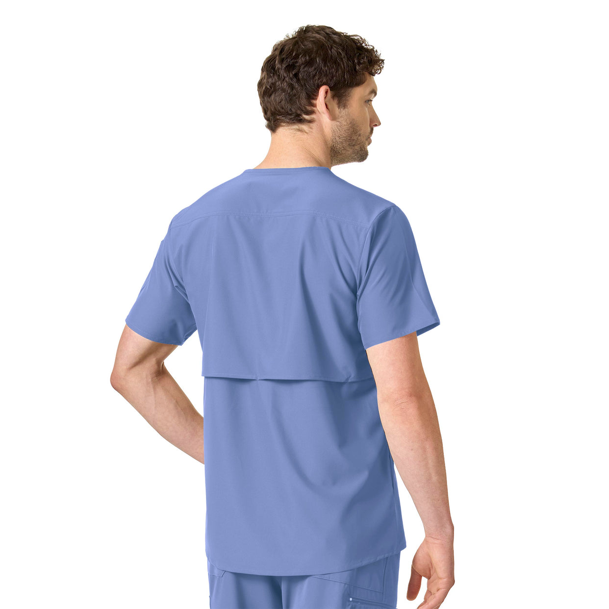 Force Liberty Men's Twill Chest Pocket Scrub Top Ceil Blue back view