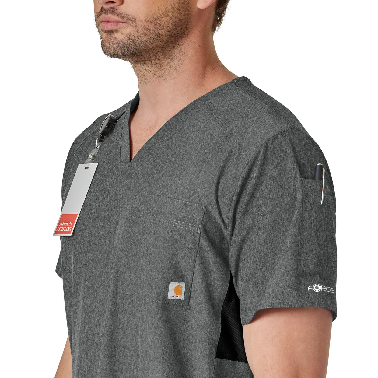 Force Liberty Men's Twill Chest Pocket Scrub Top Charcoal Heather side view