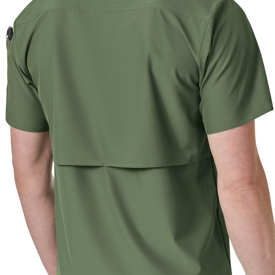 Force Liberty Men's Twill Chest Pocket Scrub Top Olive front detail