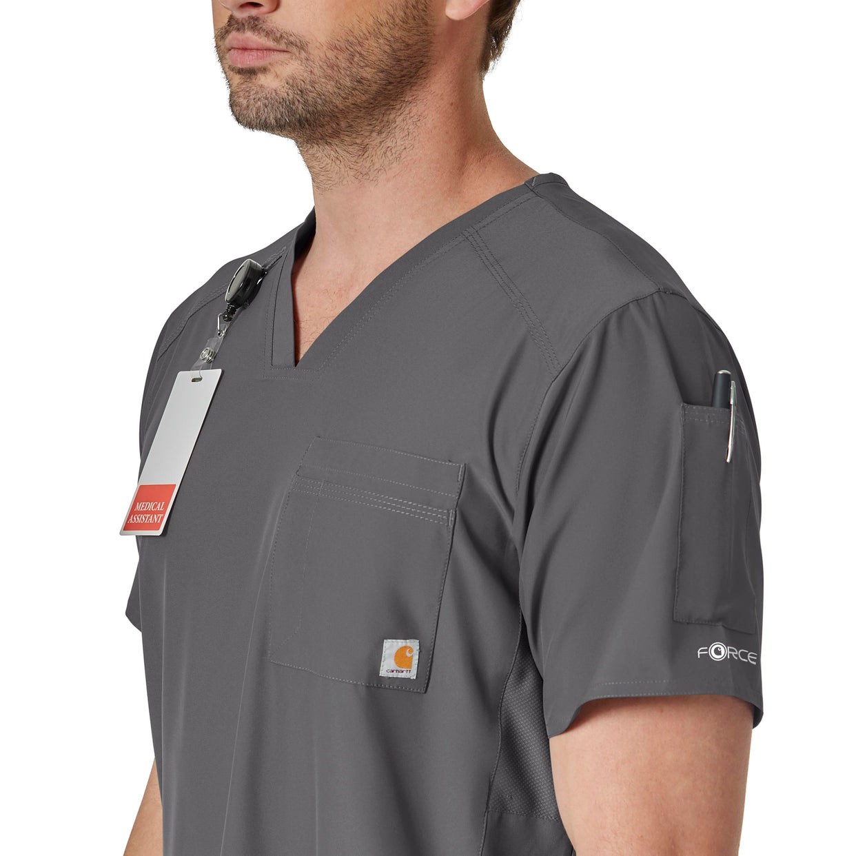 Force Liberty Men's Twill Chest Pocket Scrub Top Pewter side view