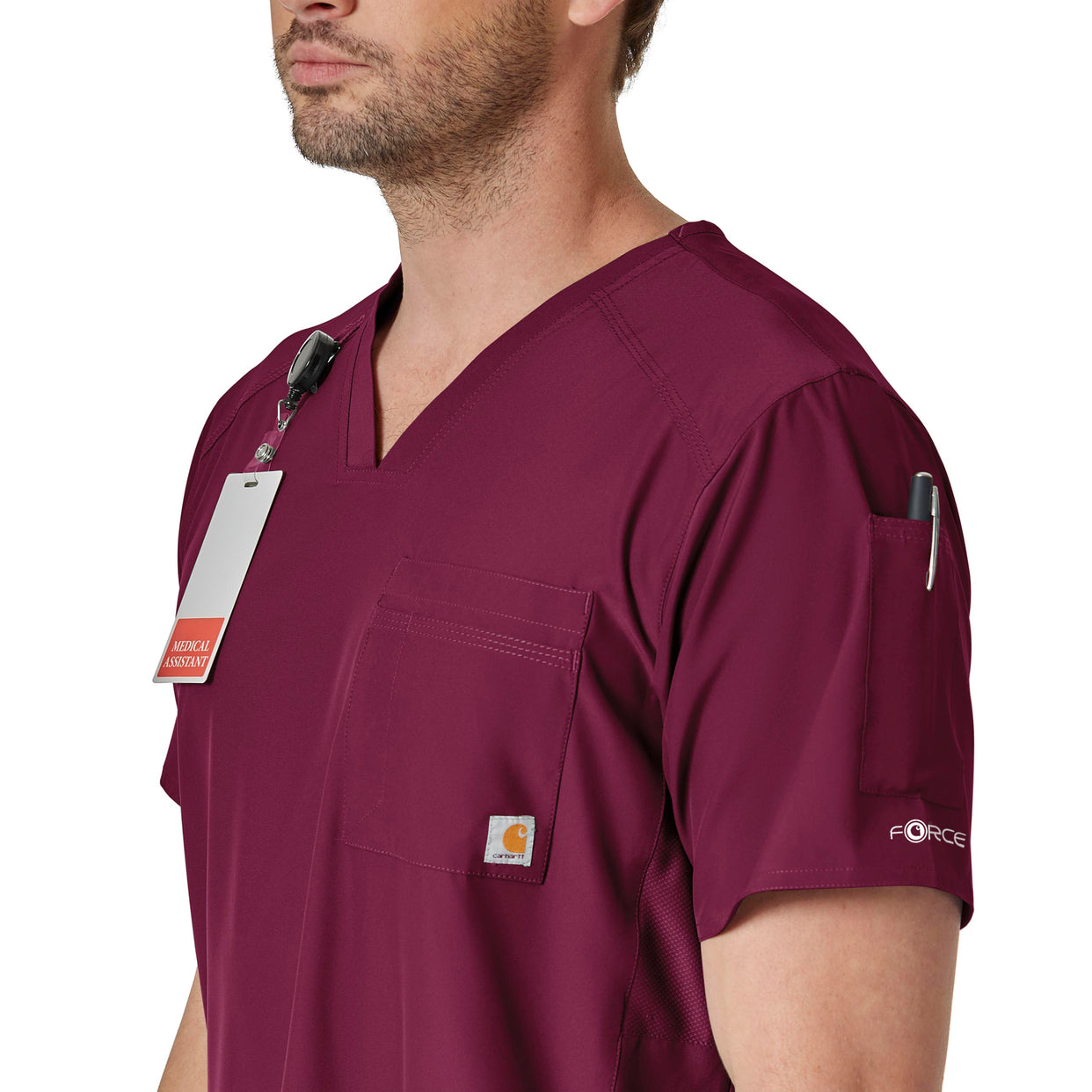 Force Liberty Men's Twill Chest Pocket Scrub Top Wine side view
