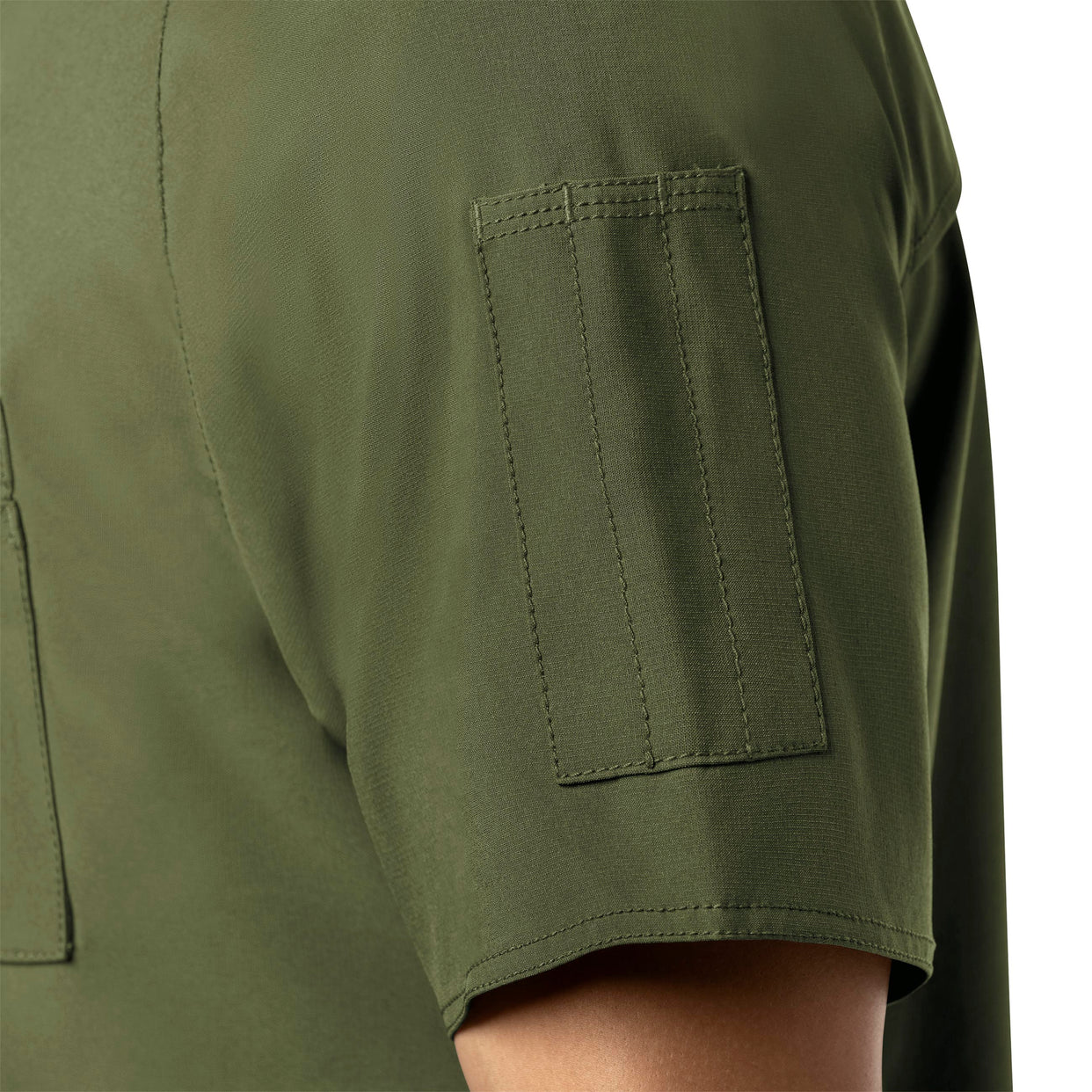 Force Cross-Flex Men's Chest Pocket V-Neck Scrub Top Basil front detail