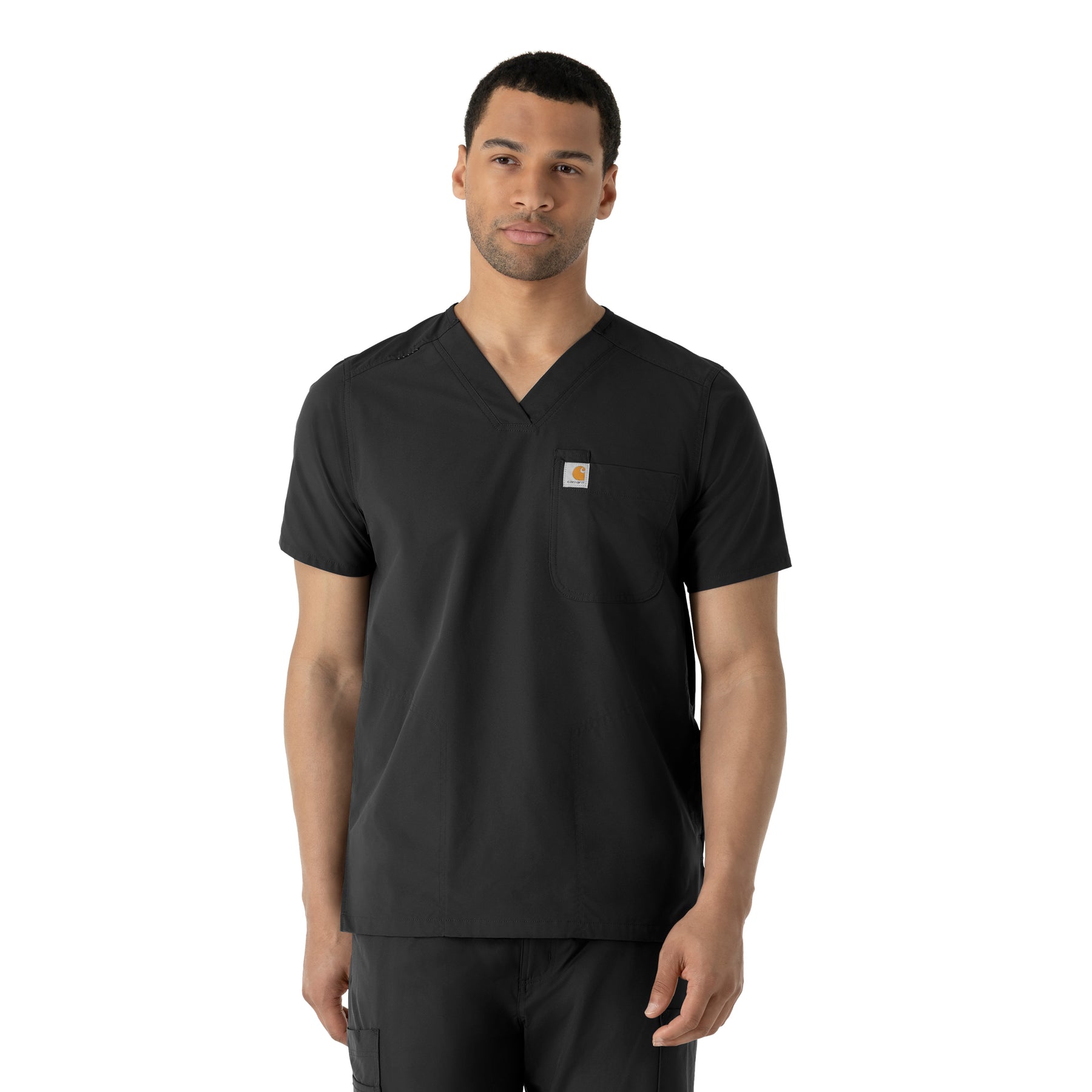 Force Essentials Men's V-Neck Shirttail Scrub Top Black
