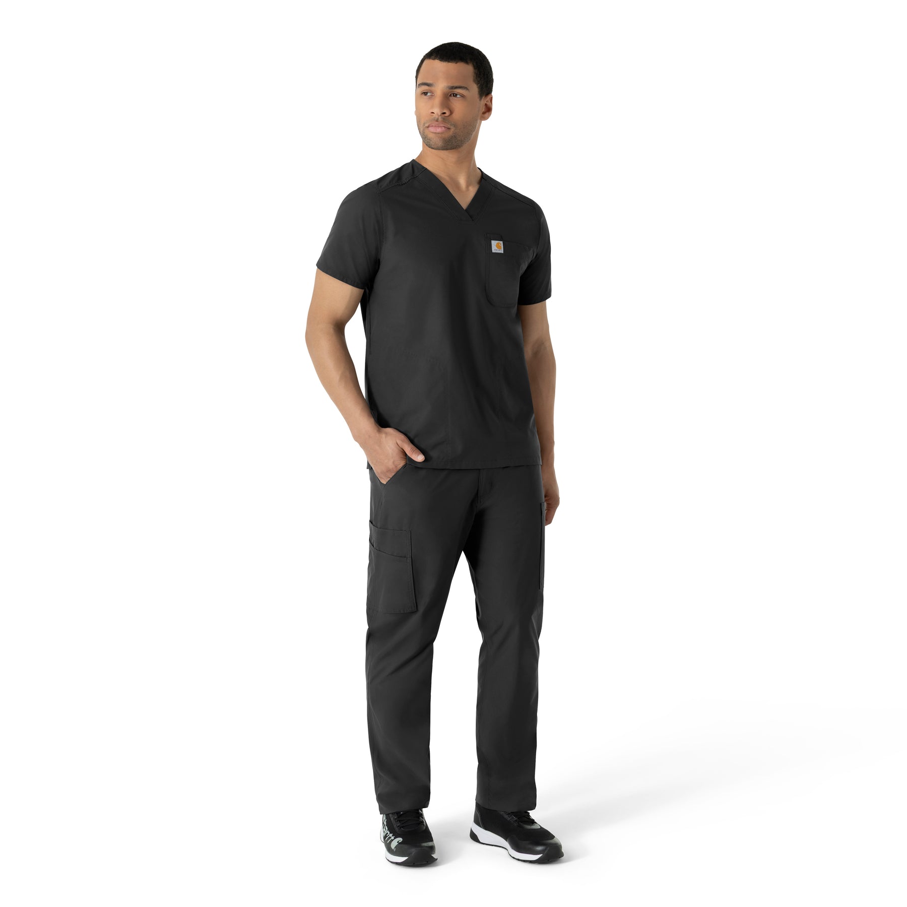 Force Essentials Men's V-Neck Shirttail Scrub Top Black full scrub set