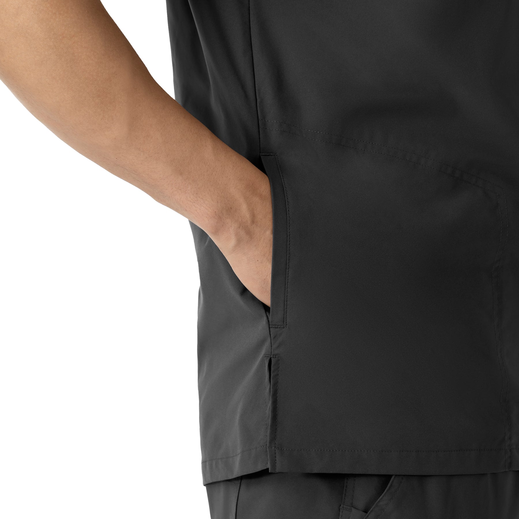 Force Essentials Men's V-Neck Shirttail Scrub Top Black front detail
