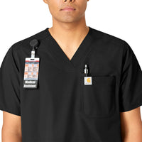 Force Essentials Men's V-Neck Shirttail Scrub Top Black front detail