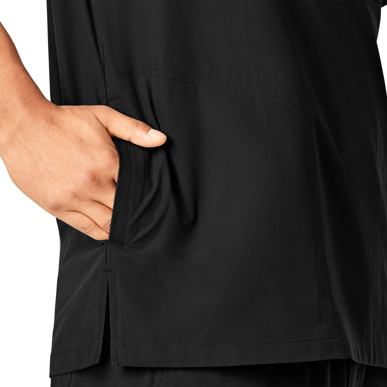 Force Essentials Men's V-Neck Shirttail Scrub Top Black side detail 2