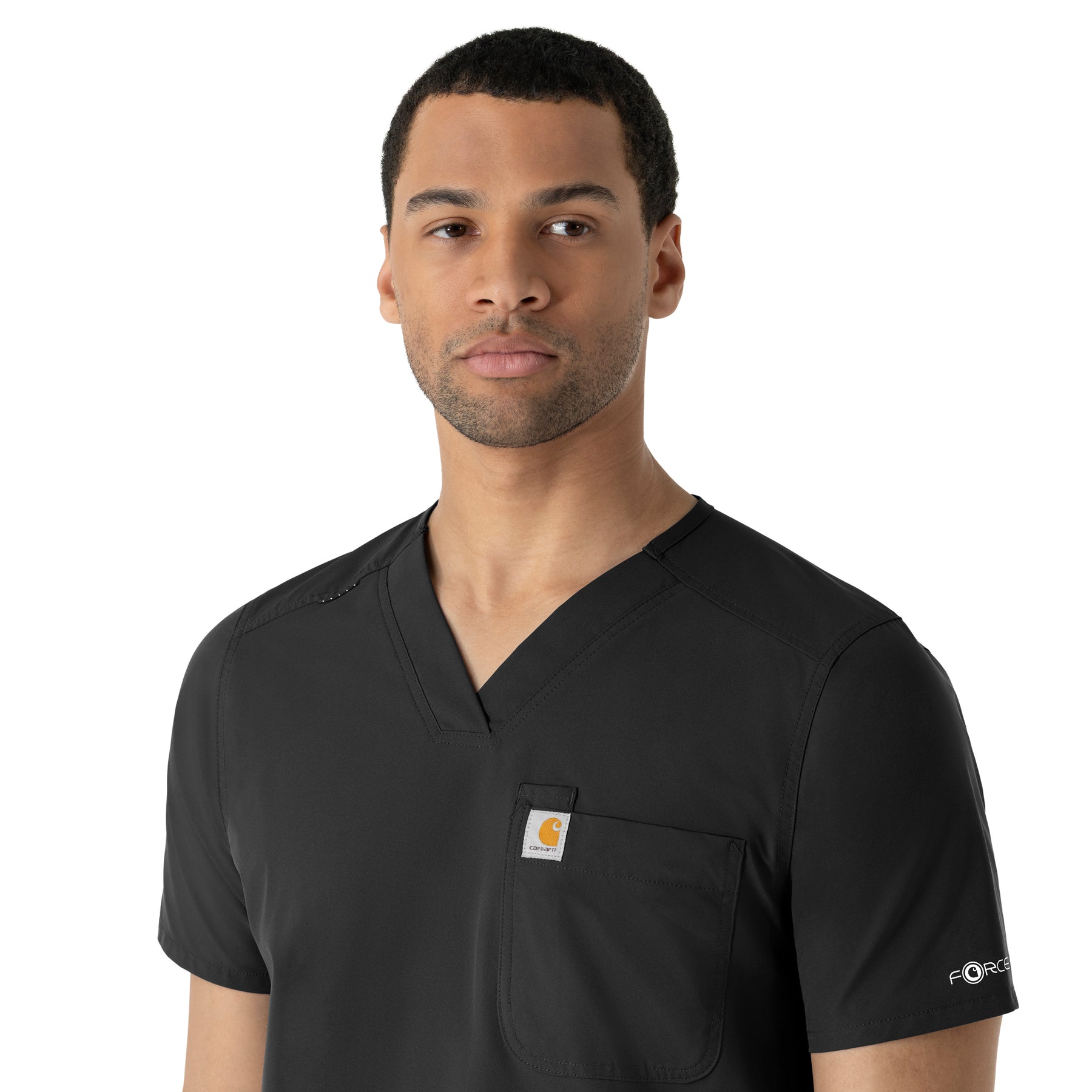 Force Essentials Men's V-Neck Shirttail Scrub Top Black side detail 2