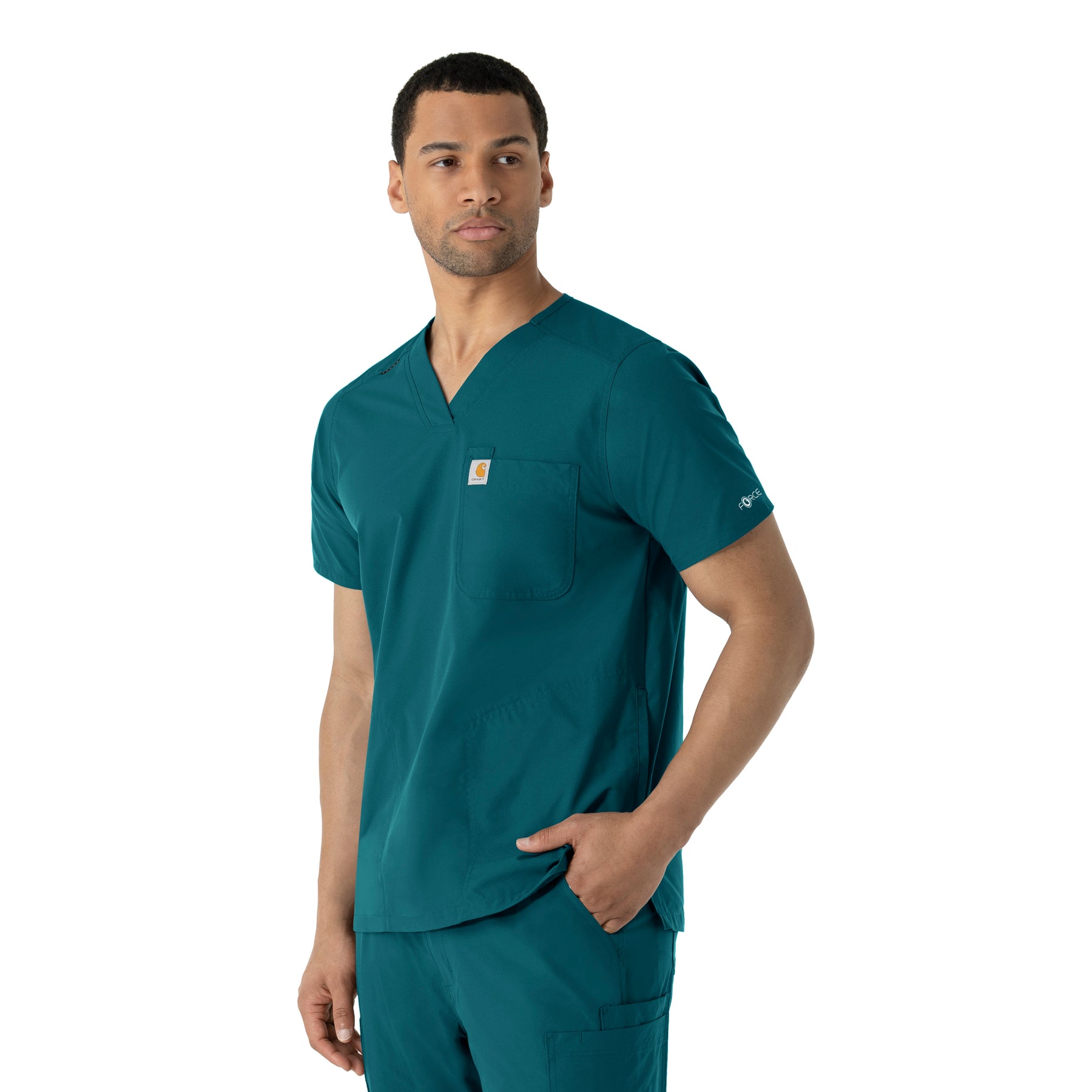 Force Essentials Men's V-Neck Shirttail Scrub Top Caribbean Blue side view