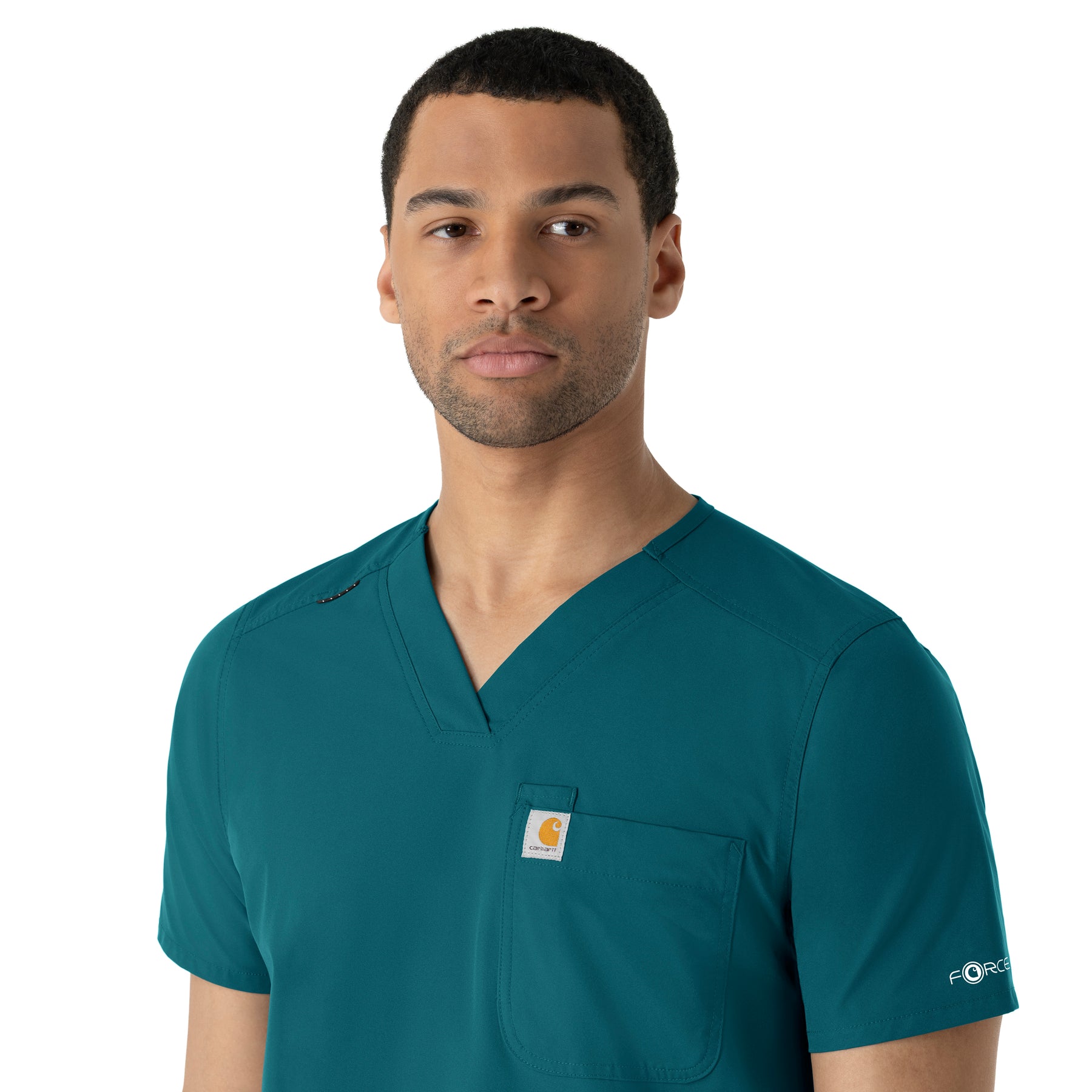 Force Essentials Men's V-Neck Shirttail Scrub Top Caribbean Blue side detail 2