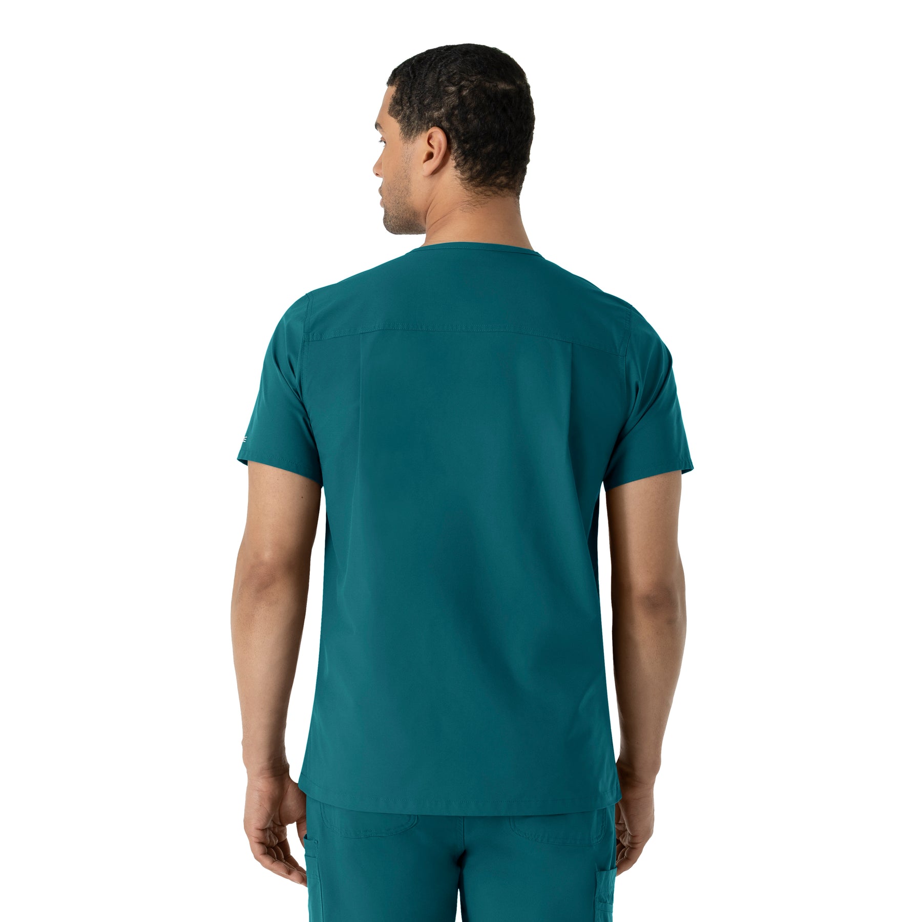 Force Essentials Men's V-Neck Shirttail Scrub Top Caribbean Blue back view