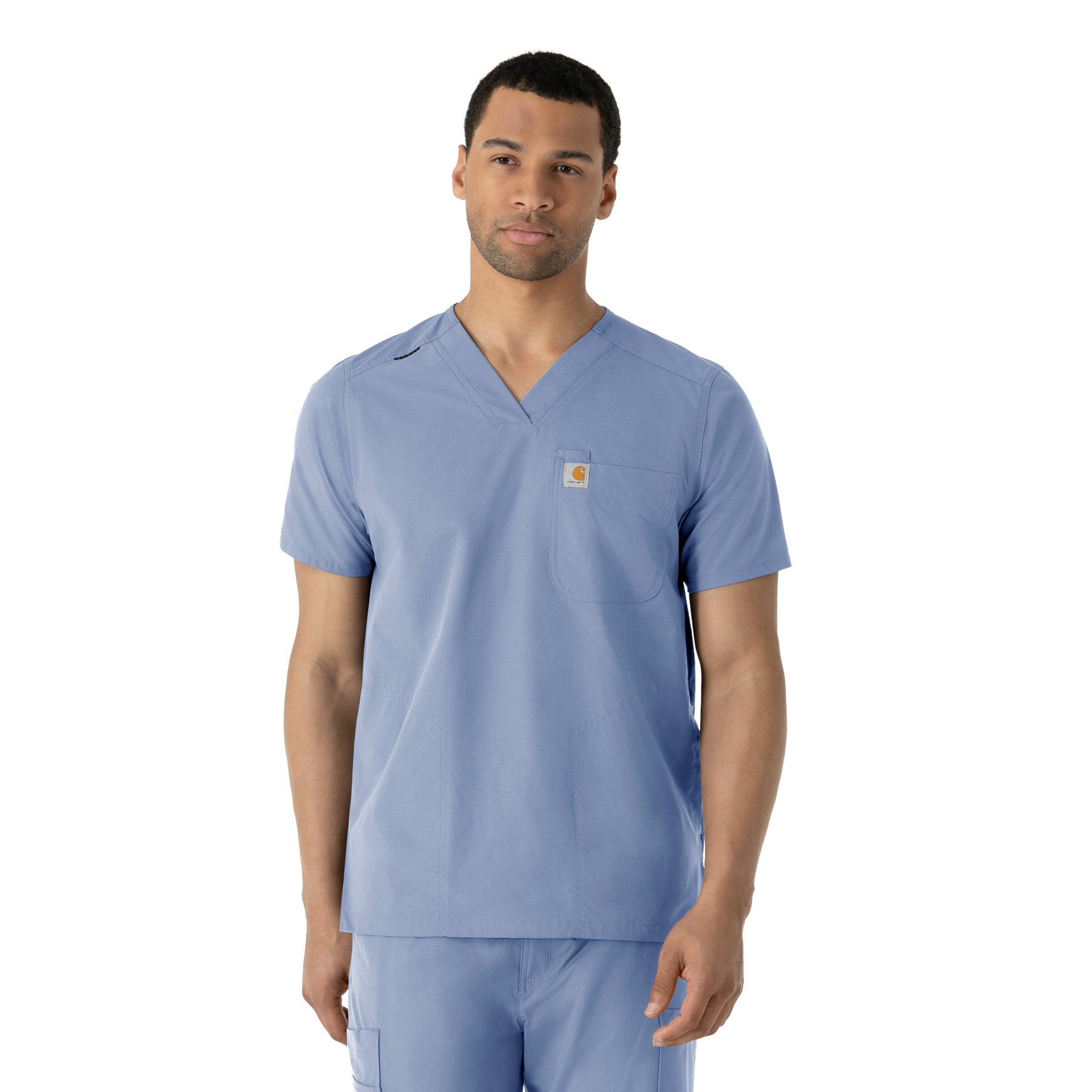 Force Essentials Men's V-Neck Shirttail Scrub Top Ceil Blue
