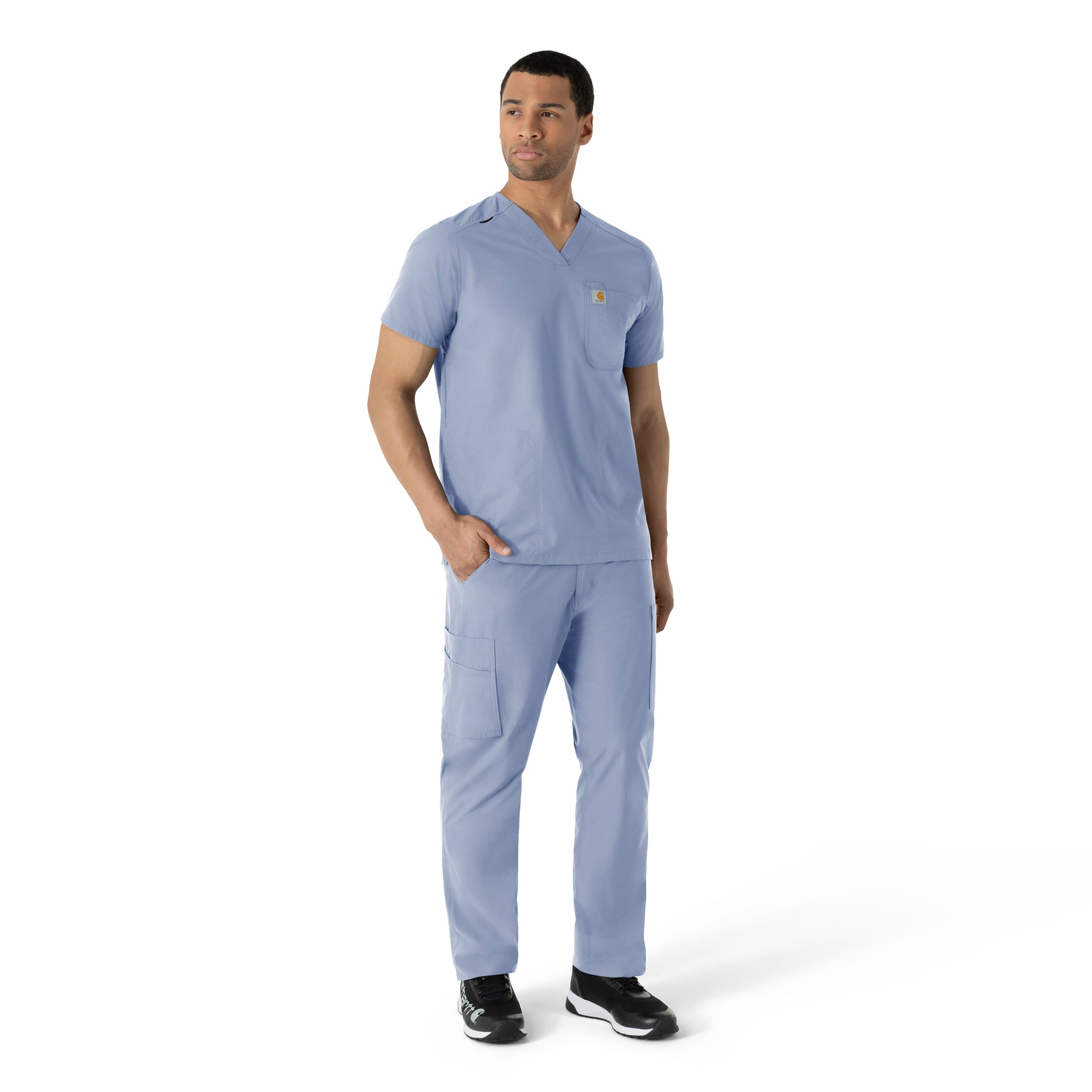 Force Essentials Men's V-Neck Shirttail Scrub Top Ceil Blue full scrub set