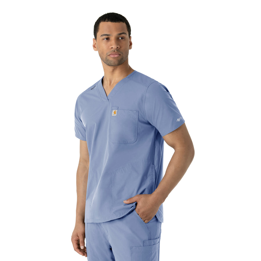 Force Essentials Men's V-Neck Shirttail Scrub Top Ceil Blue side view