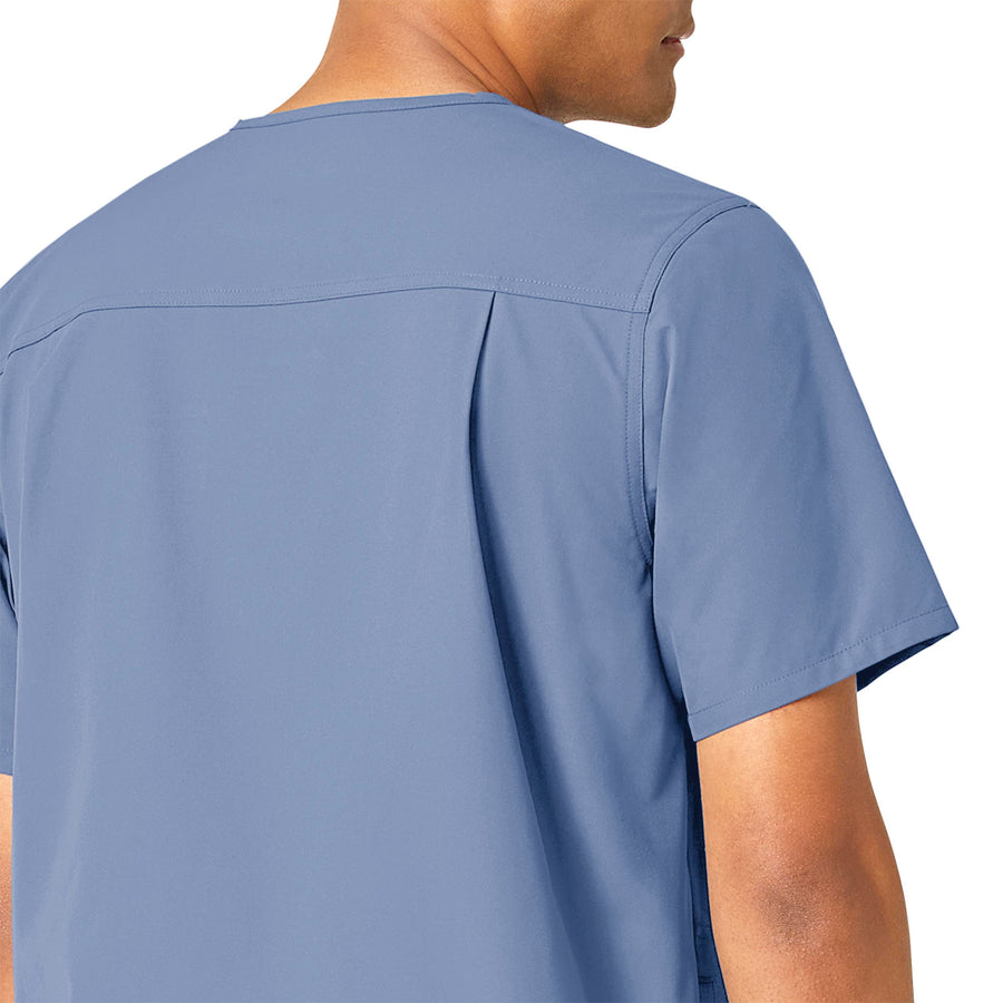 Force Essentials Men's V-Neck Shirttail Scrub Top Ceil Blue side detail 1