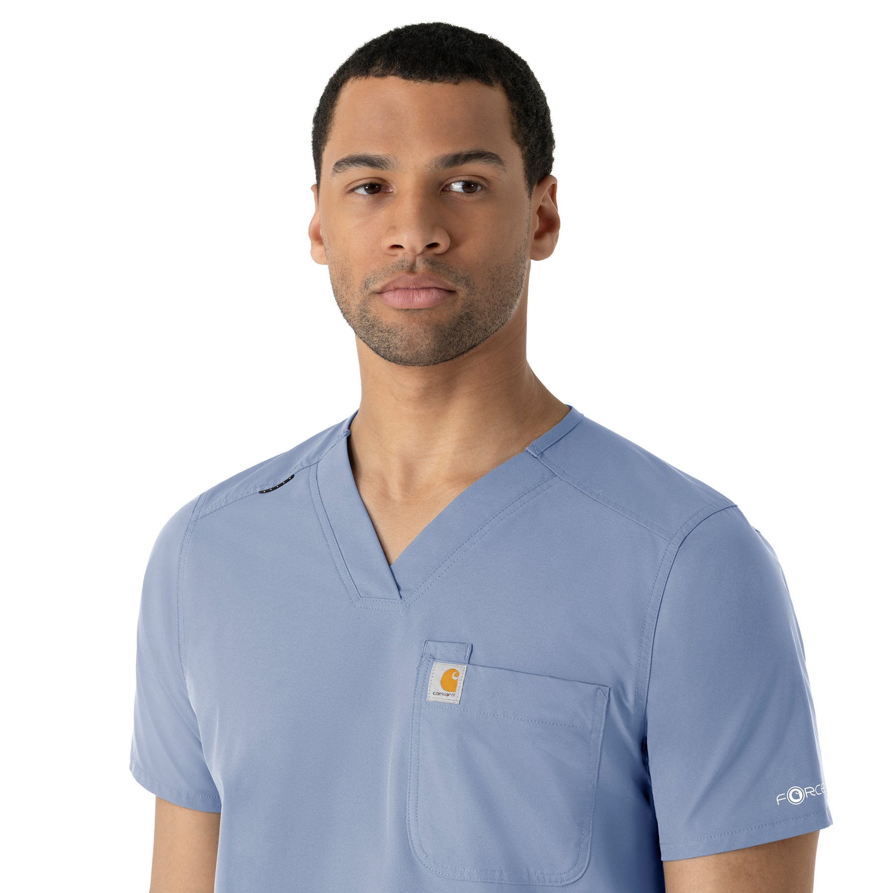 Force Essentials Men's V-Neck Shirttail Scrub Top Ceil Blue side detail 2