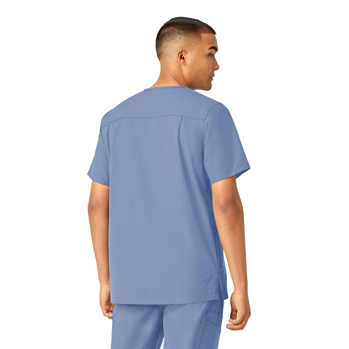 Force Essentials Men's V-Neck Shirttail Scrub Top Ceil Blue back view