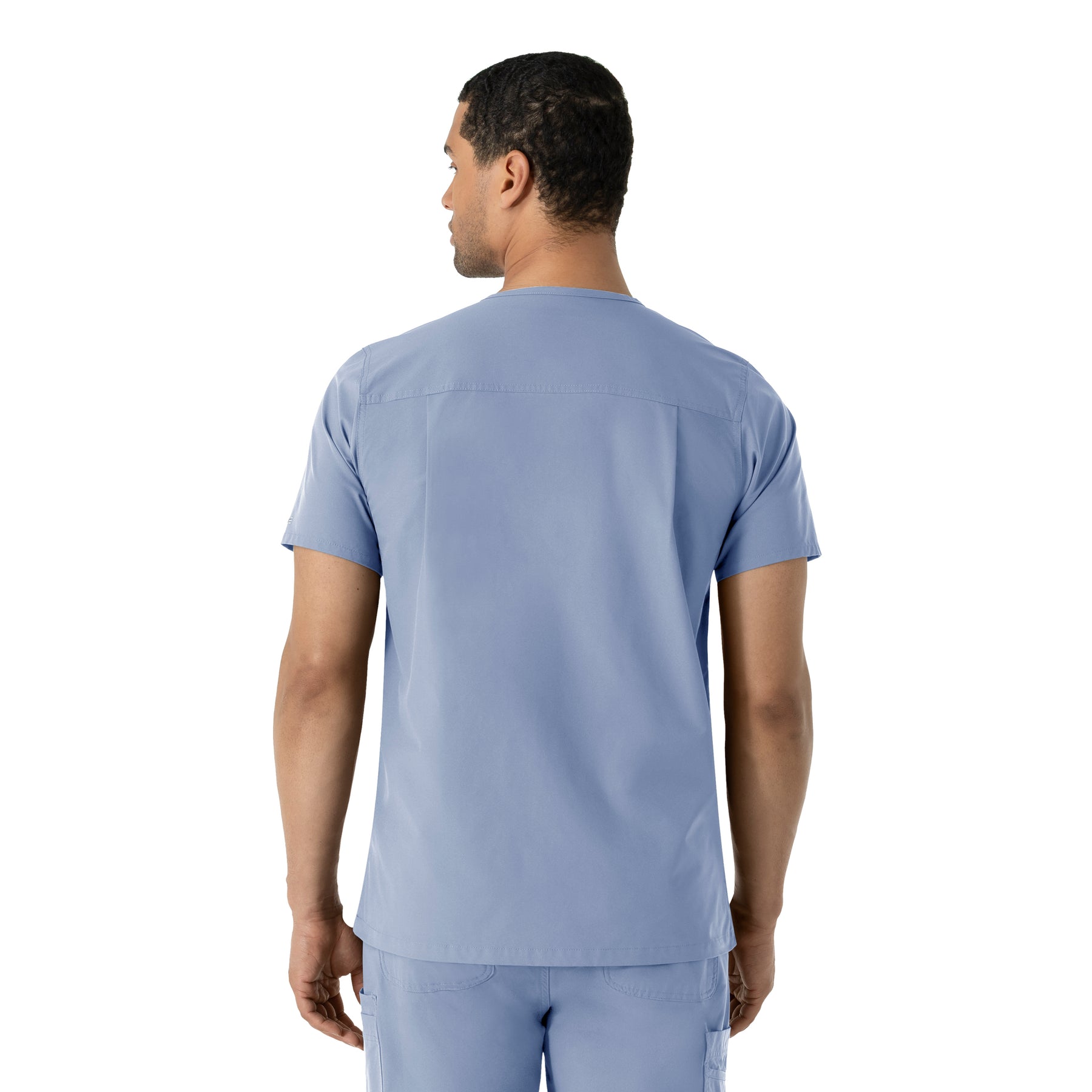 Force Essentials Men's V-Neck Shirttail Scrub Top Ceil Blue back view