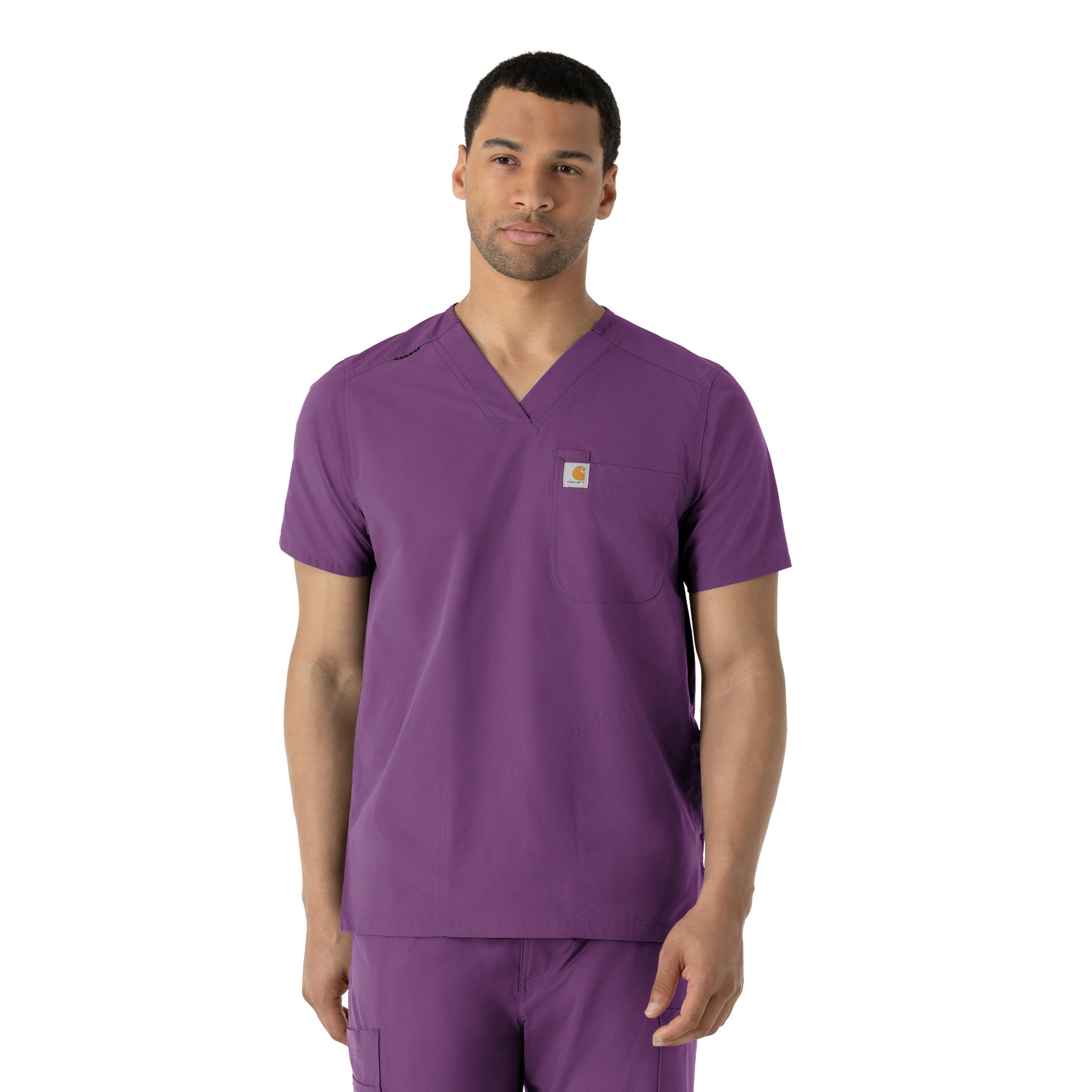 Force Essentials Men's V-Neck Shirttail Scrub Top Eggplant