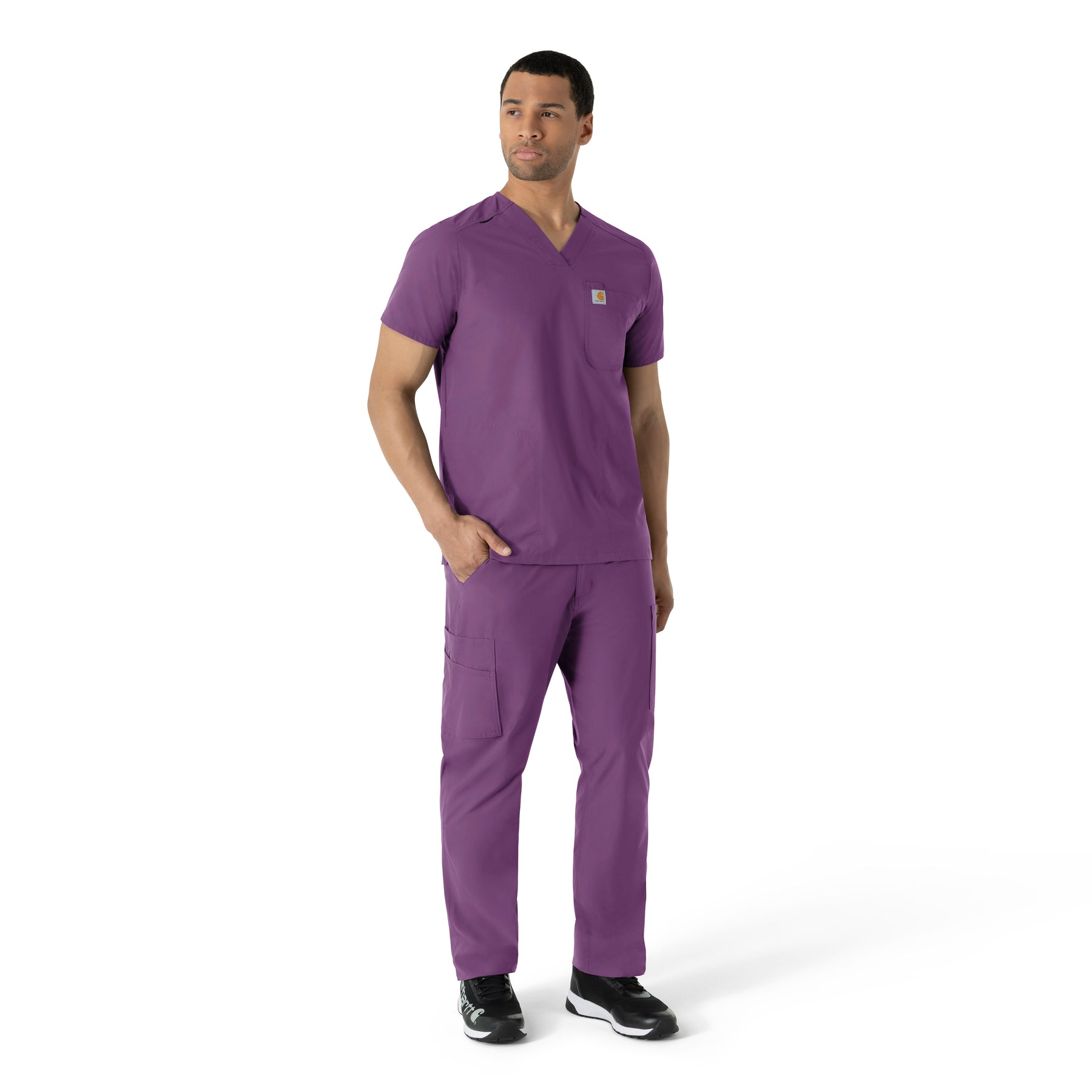 Force Essentials Men's V-Neck Shirttail Scrub Top Eggplant full scrub set
