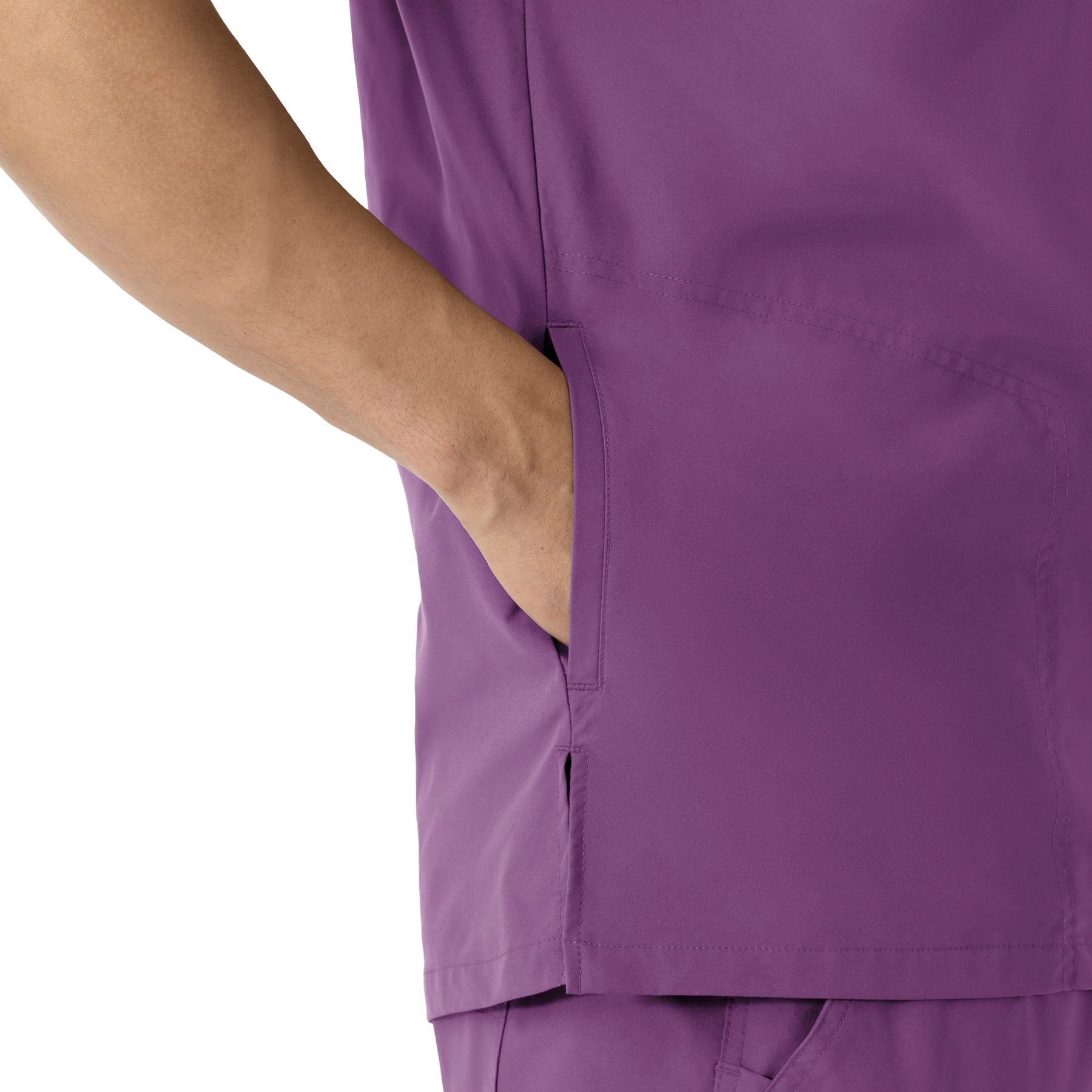 Force Essentials Men's V-Neck Shirttail Scrub Top Eggplant front detail