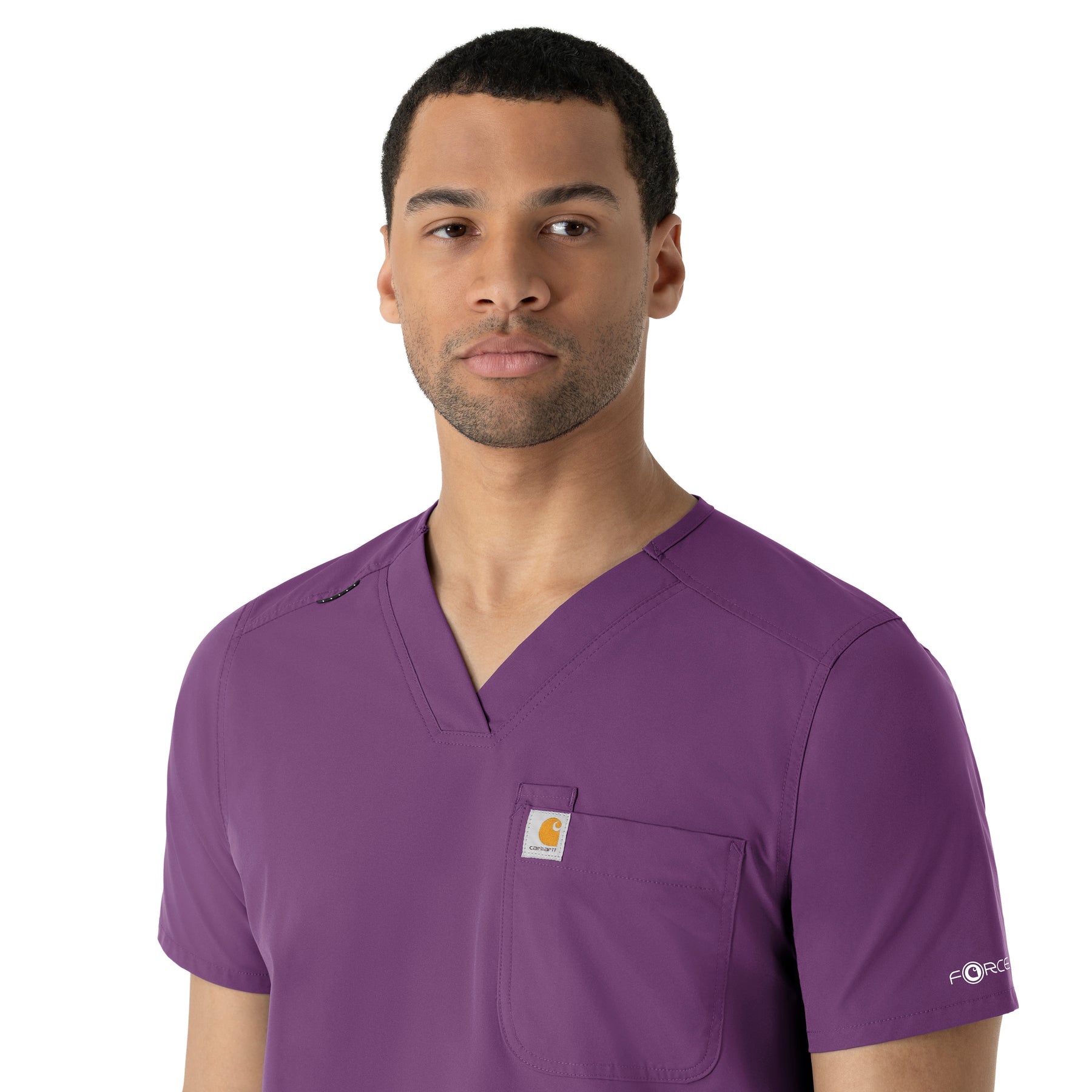 Force Essentials Men's V-Neck Shirttail Scrub Top Eggplant side detail 2