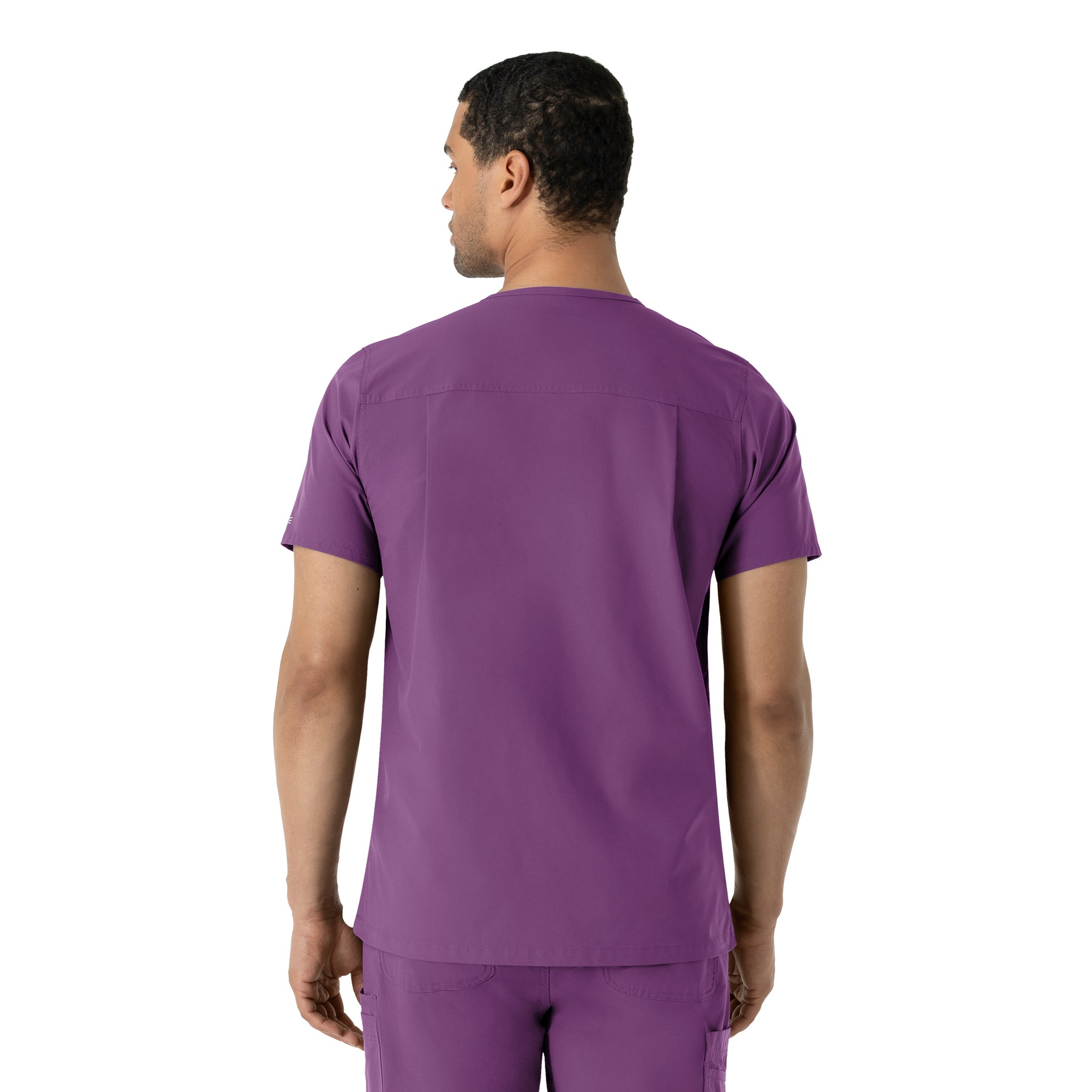Force Essentials Men's V-Neck Shirttail Scrub Top Eggplant back view