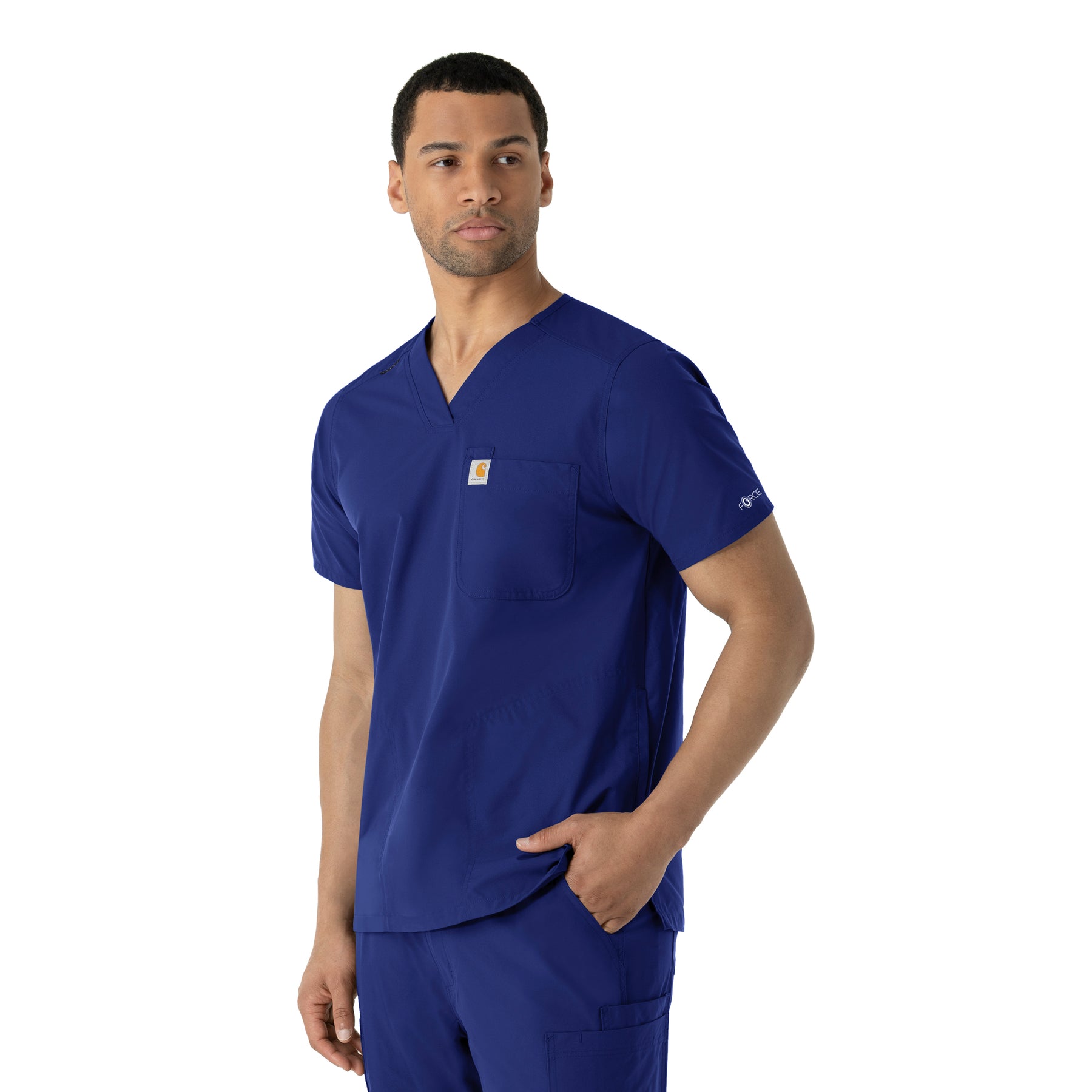 Force Essentials Men's V-Neck Shirttail Scrub Top Galaxy Blue side view