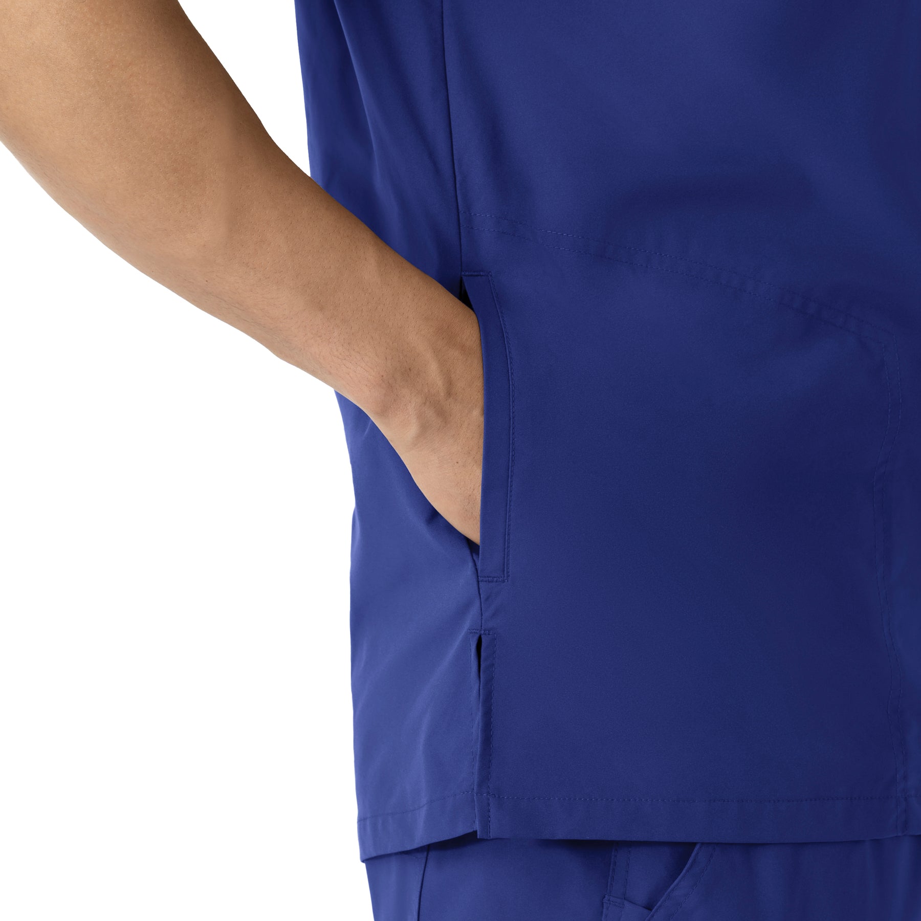 Force Essentials Men's V-Neck Shirttail Scrub Top Galaxy Blue front detail