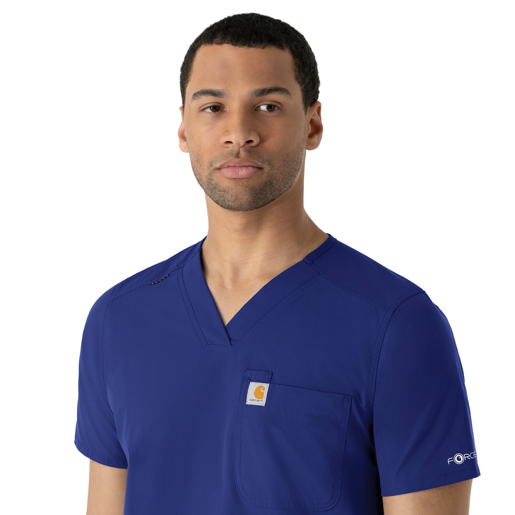 Force Essentials Men's V-Neck Shirttail Scrub Top Galaxy Blue side detail 2